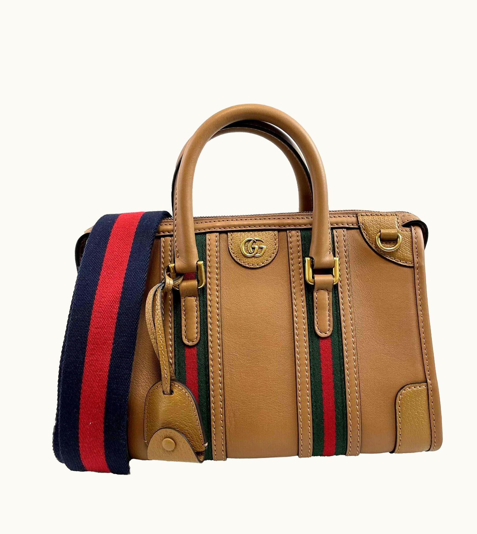 Gucci Gucci Beige Leather Bauletto Double G Small Top Handle Tote Crossbody Bag