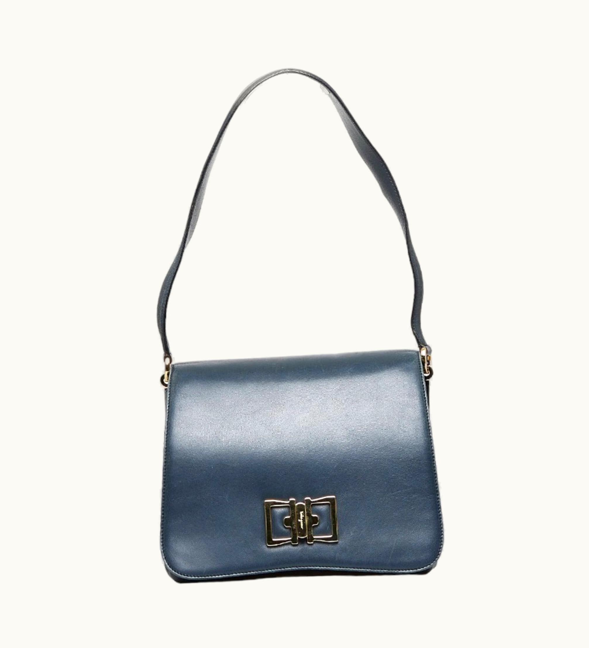 Salvatore Ferragamo Salvatore Ferragamo One Shoulder Bag Handbag Blue Gold Leather Ladies