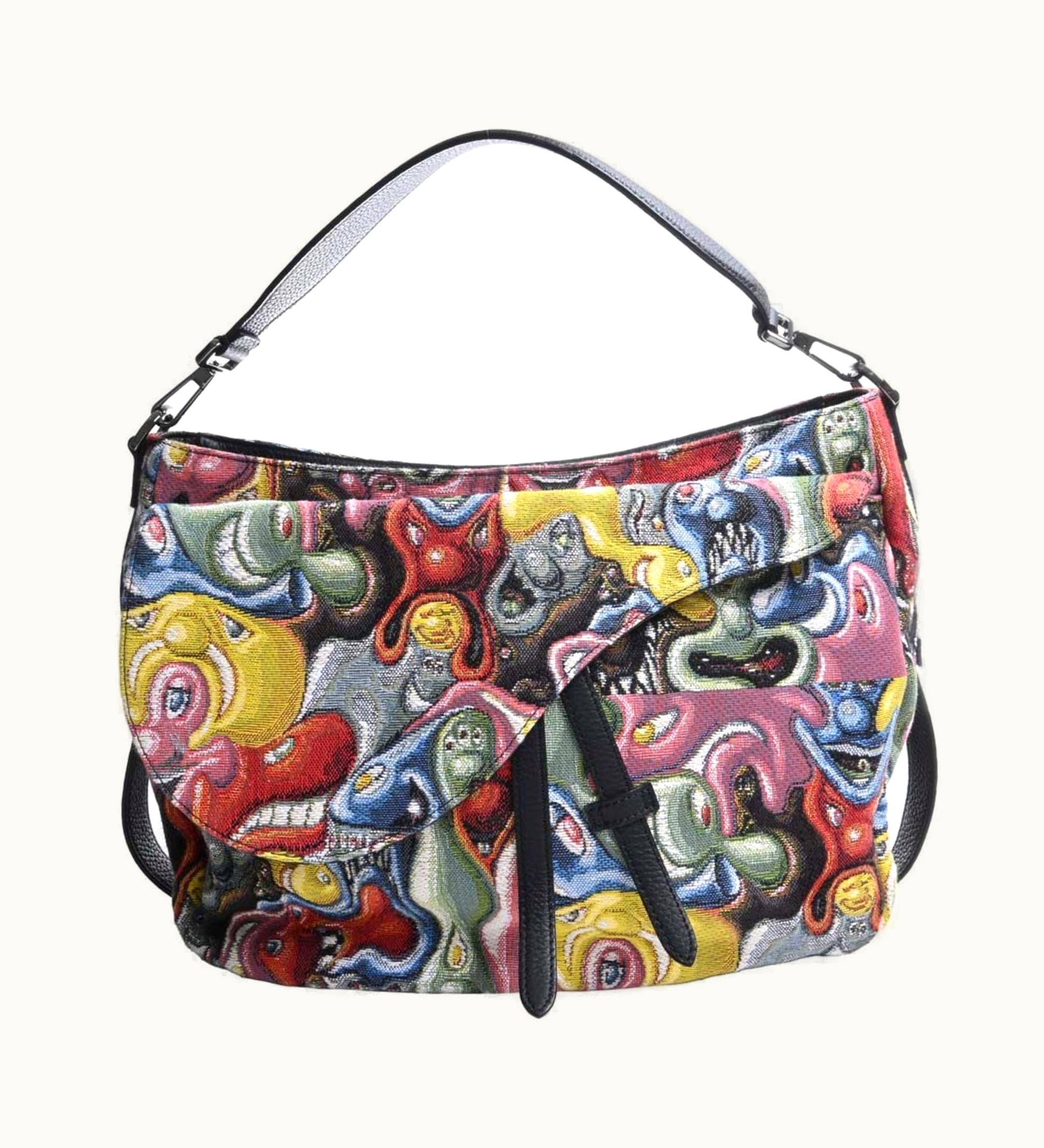 Dior Dior Christian Dior Canvas Saddle Shoulder Bag Kenny Scharf Collaboration Black Multicolor Women's