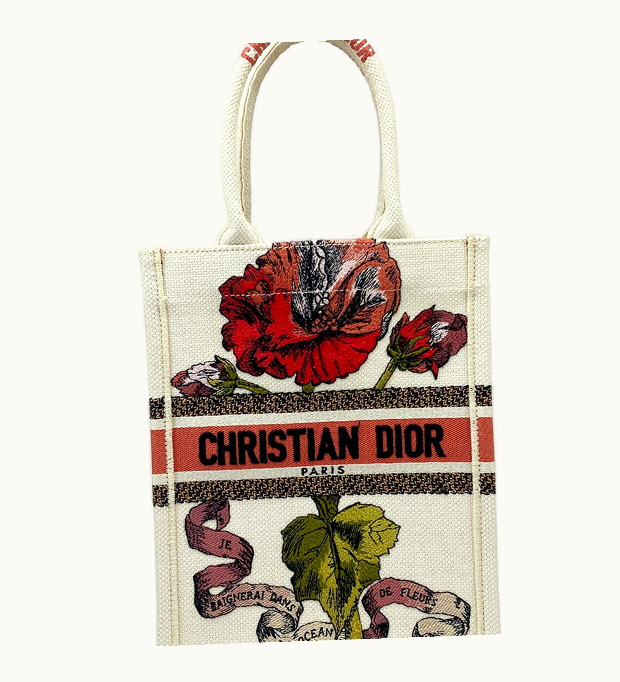 Dior Dior Christian Dior Book Tote Small Vertical Canvas Flower Multicolor Beige Bag