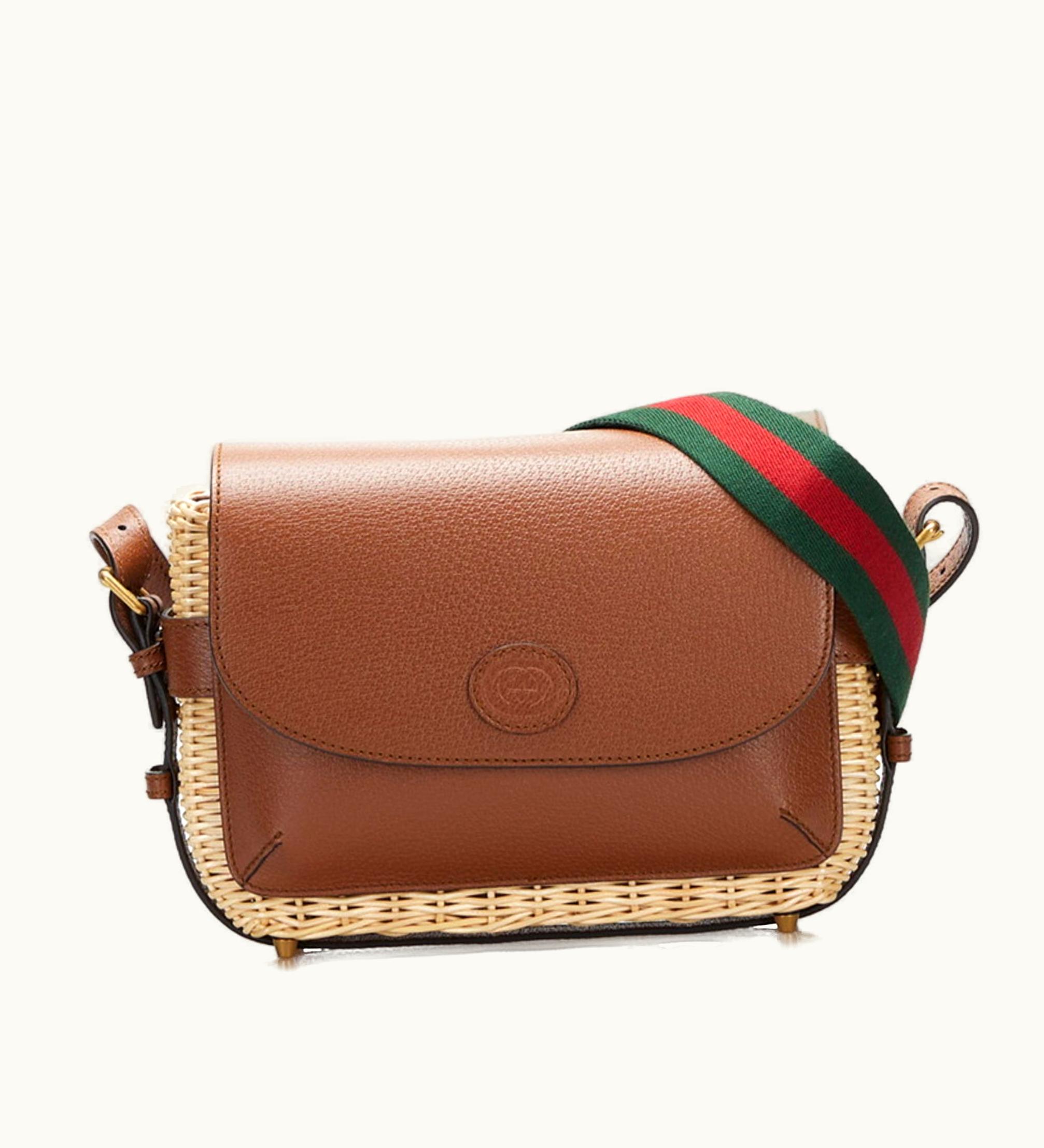 Gucci Gucci Sherry Line Shoulder Bag Basket 655608 Brown Beige Leather Wicker Women's