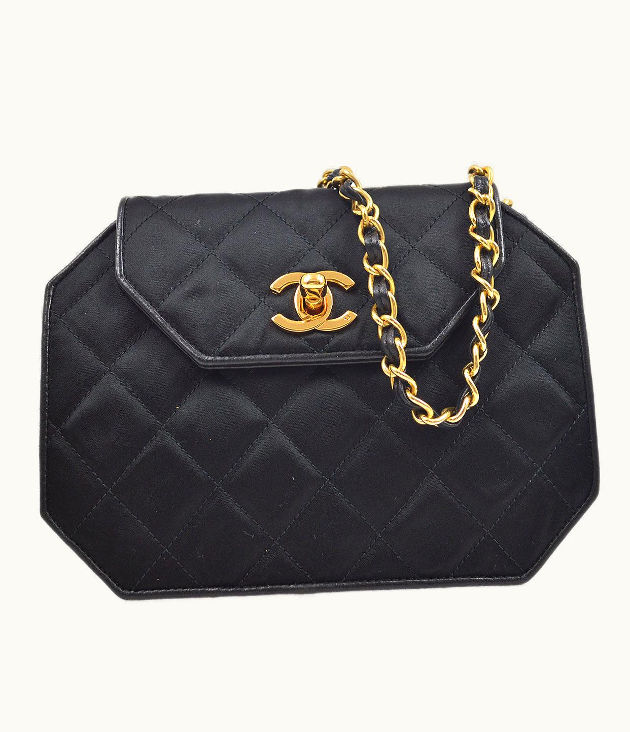 Chanel Chanel 1989-1991 Black Satin Octagonal Flap Bag A41381C