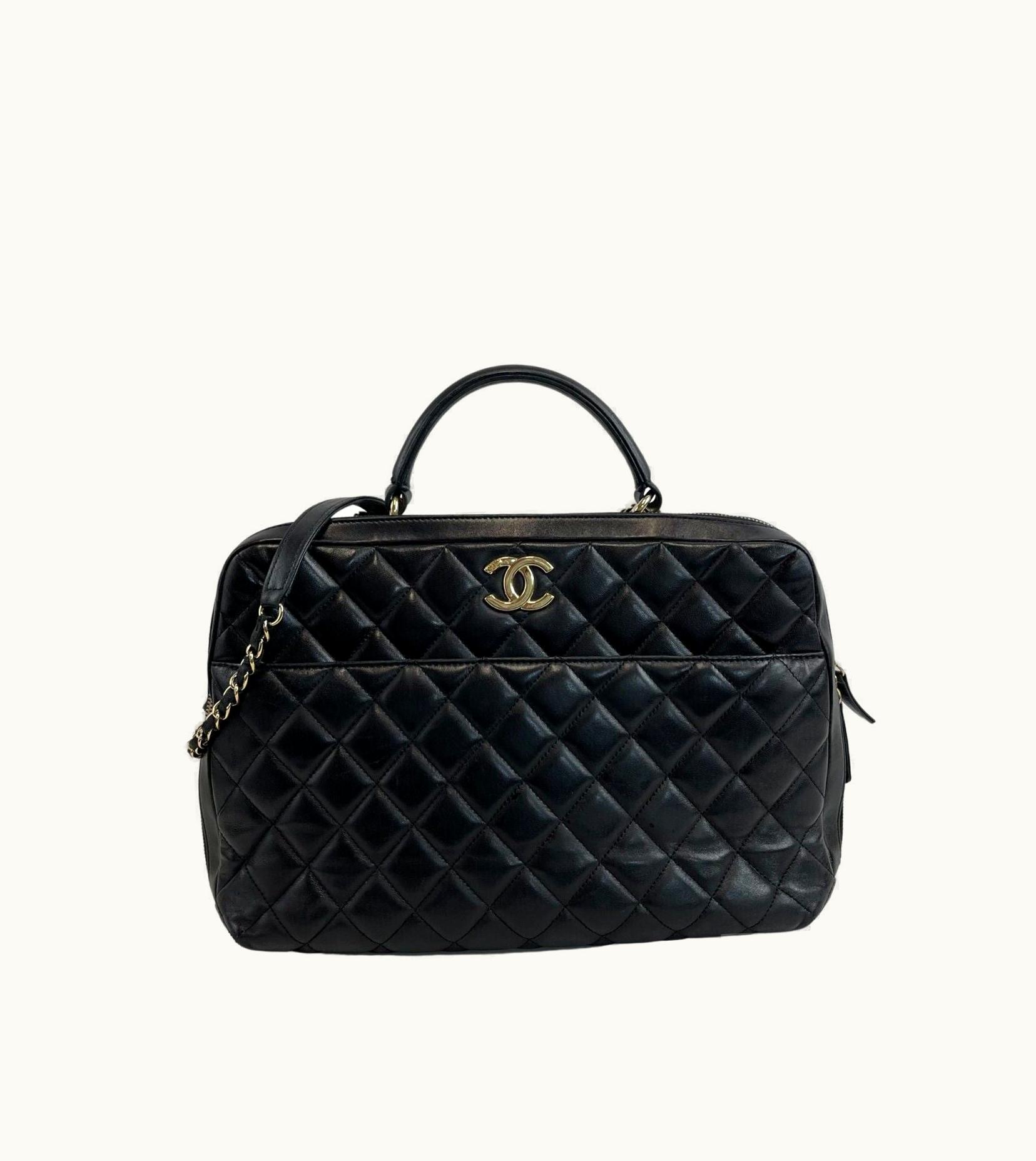 Chanel Chanel - Quilted Trendy CC Black Lambskin Bowling Large Top Handle Bag W/ Strap