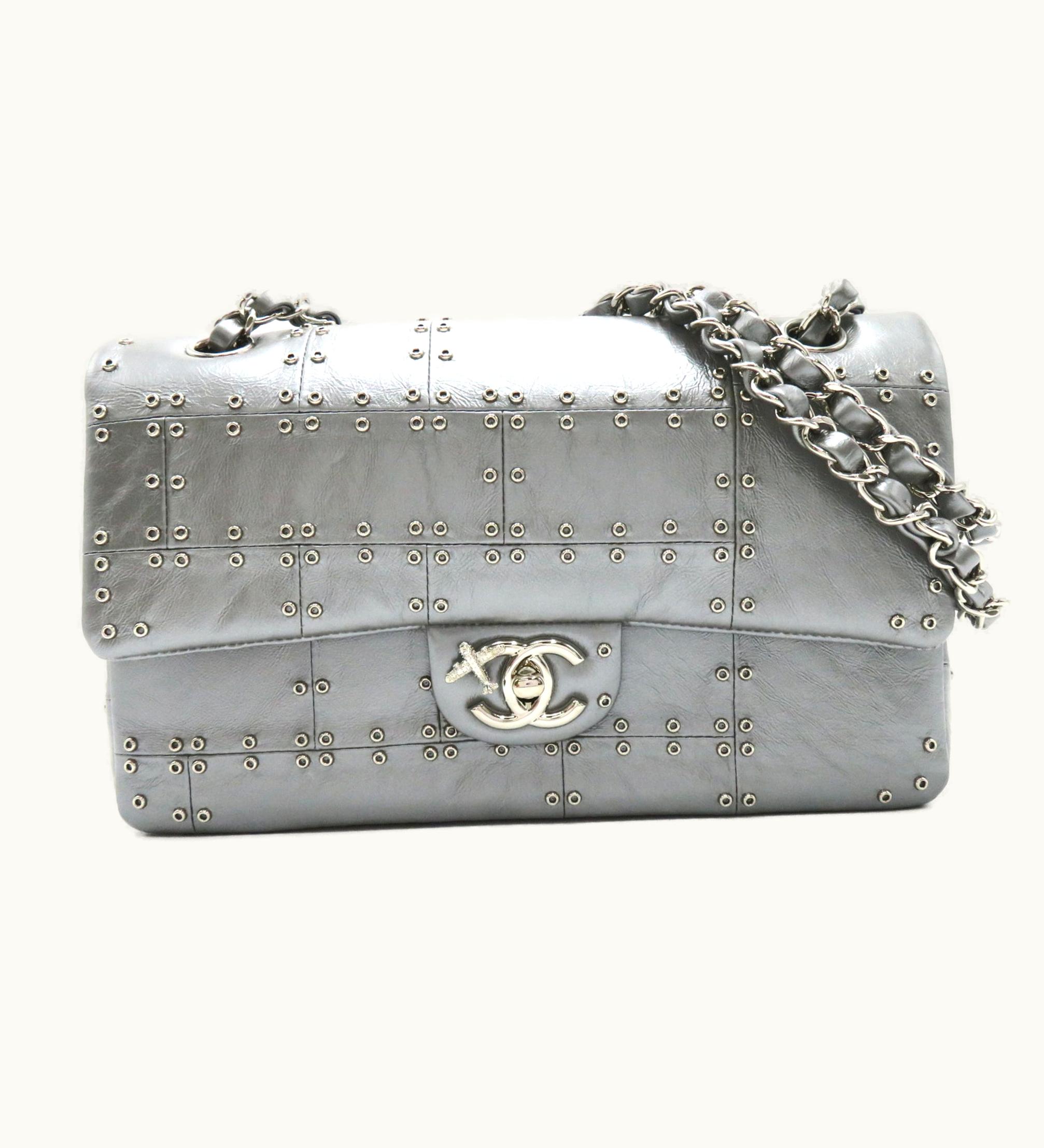 Chanel Chanel Airline W Flap Chainshoulder Silver Calfskin [Cowhide]