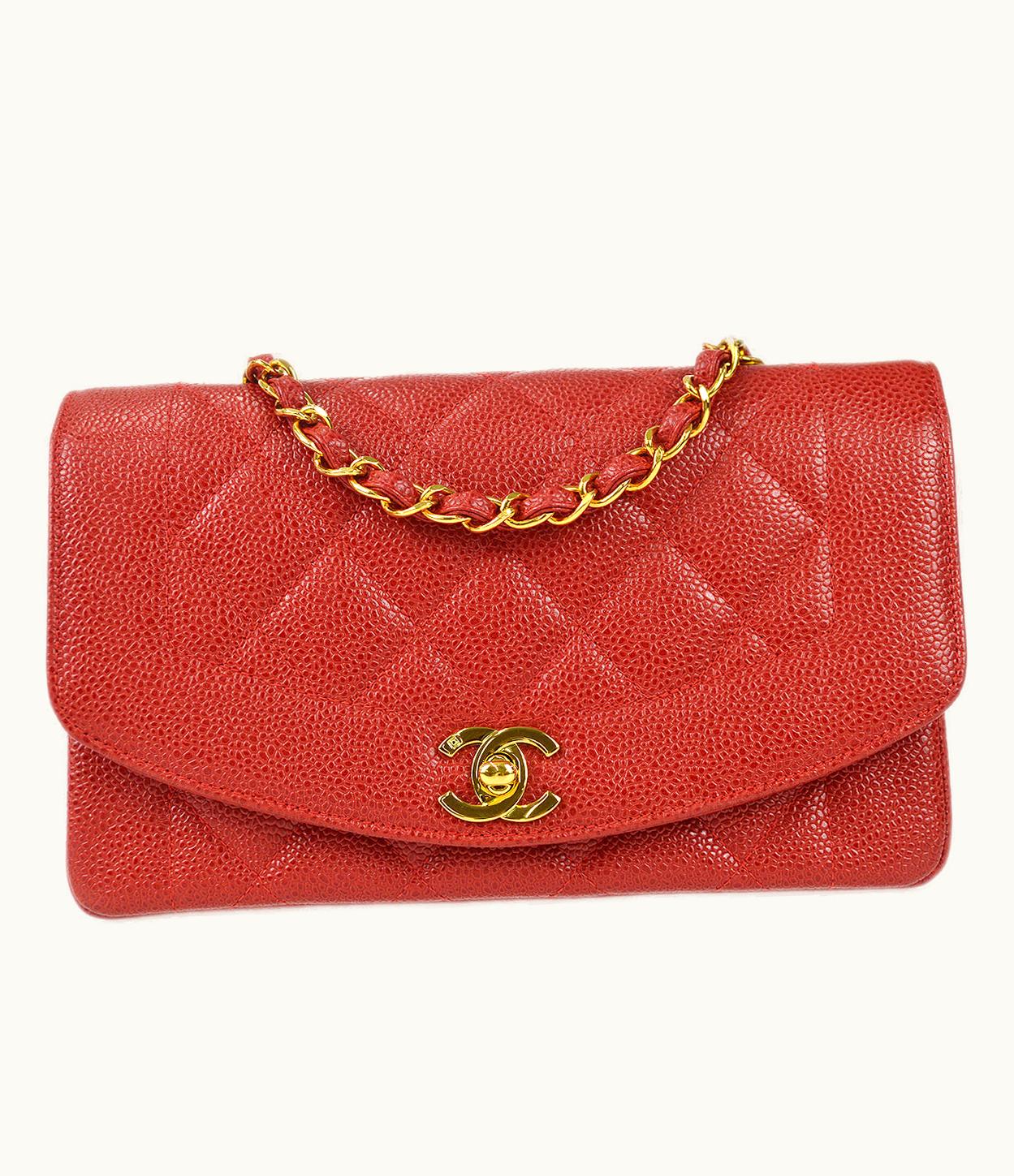 Chanel Chanel Small Diana Chain Shoulder Bag Red Caviar 78591