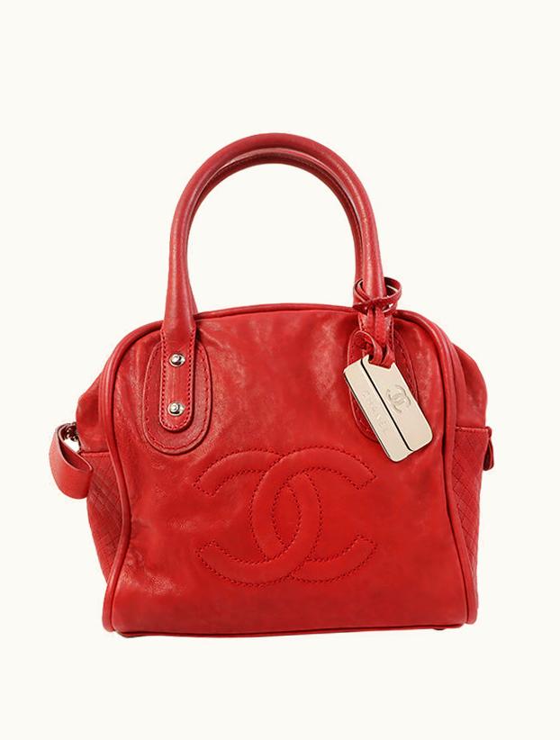 Chanel Chanel Around 2007 Made CC Mark Stitch Logo Plate Charm Handle Bag Red