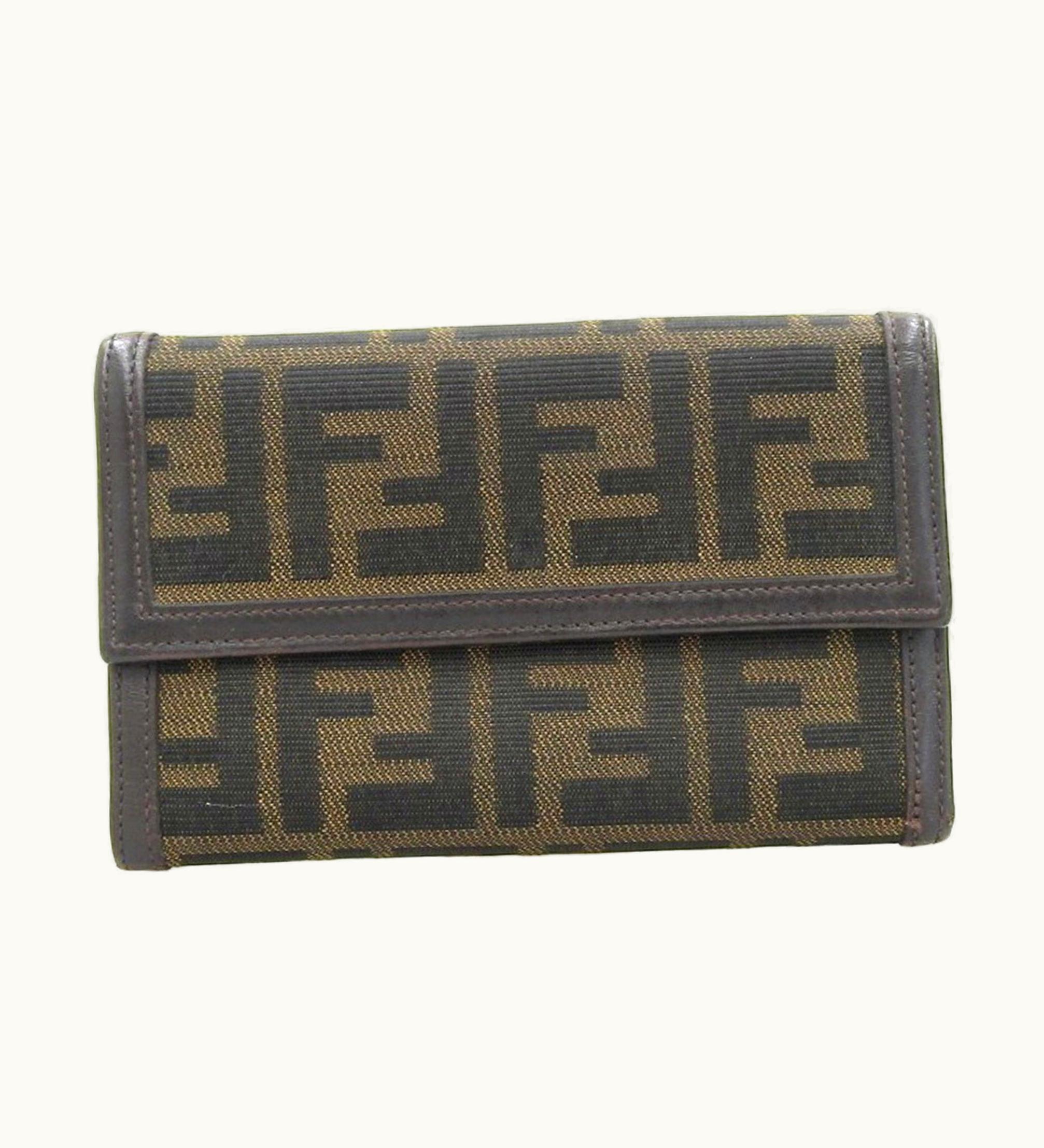 Fendi Fendi Zucca Pattern Pass Trifold Wallet Canvas Leather Brown