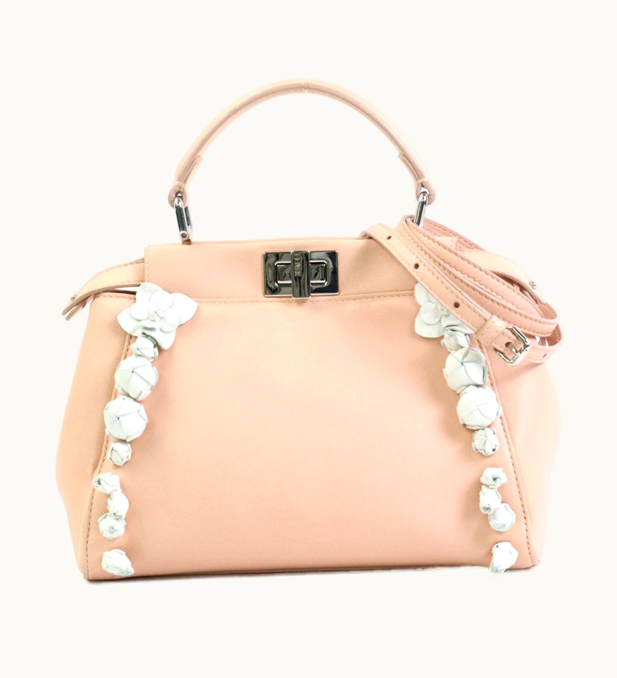 Fendi Fendi Handbag Crossbody Shoulder Bag Mini Peekaboo Leather Pink Beige/White Silver Women's