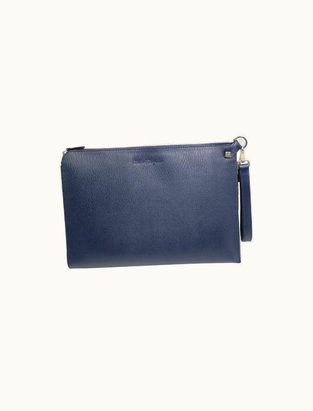 Salvatore Ferragamo Salvatore Ferragamo Navy Blue Pebble Calf Leather Large Portfolio