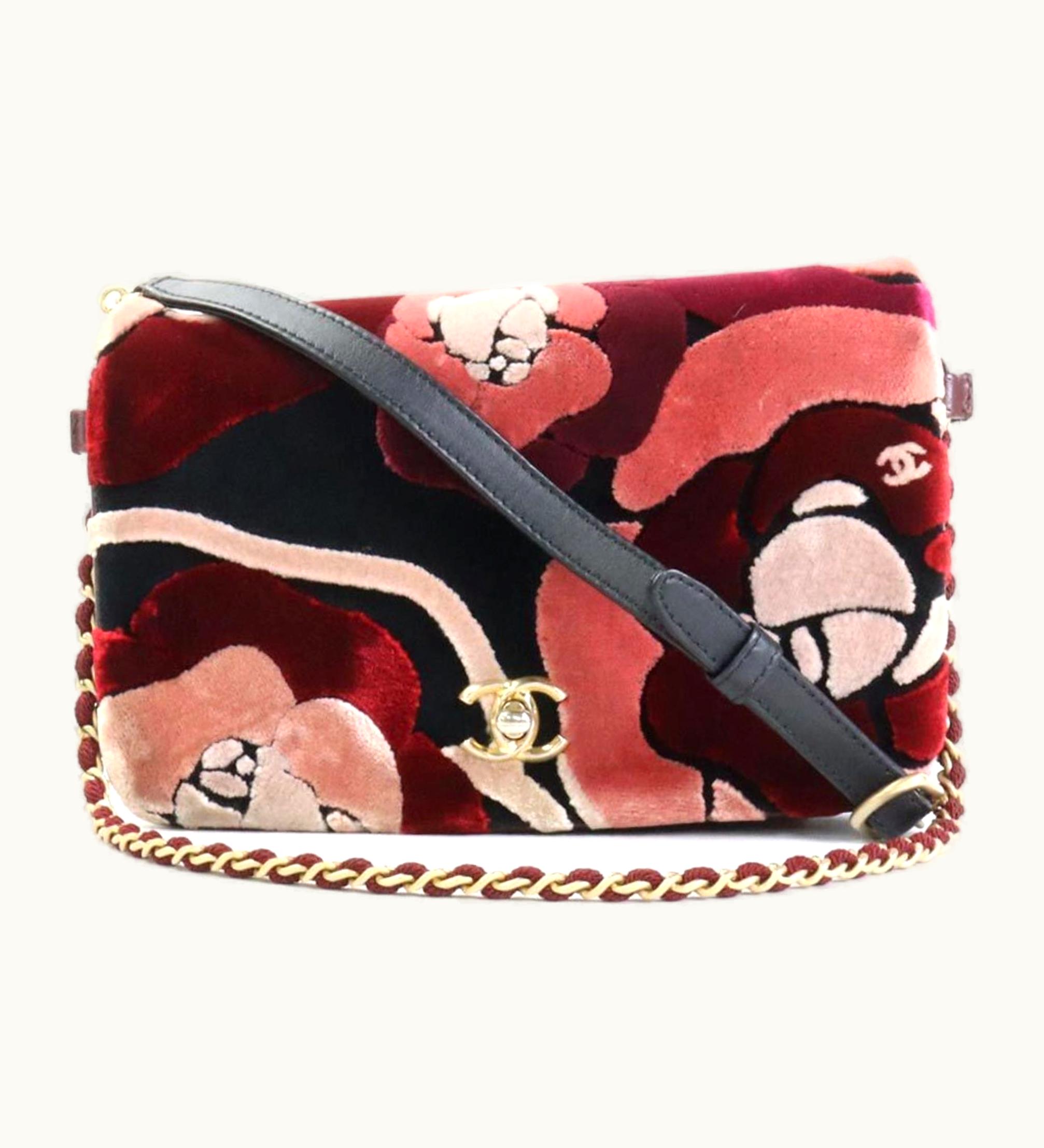 Chanel Chanel Shoulder Bag Crossbody Camellia Coco Mark Velvet/Leather Multicolor/Black Gold Ladies