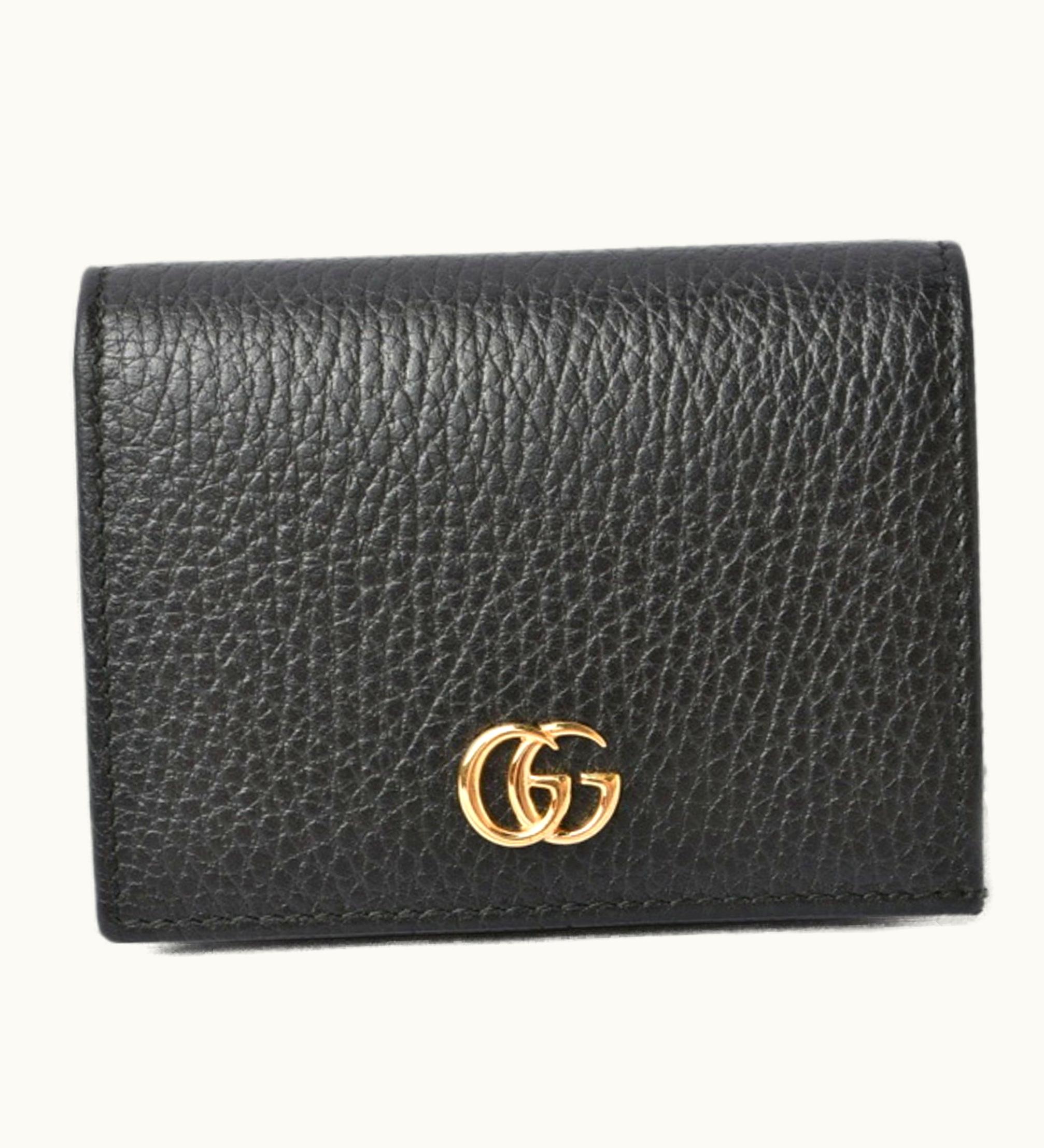 Gucci Gucci 456126 Petite Marmont Folding Wallet Black Leather