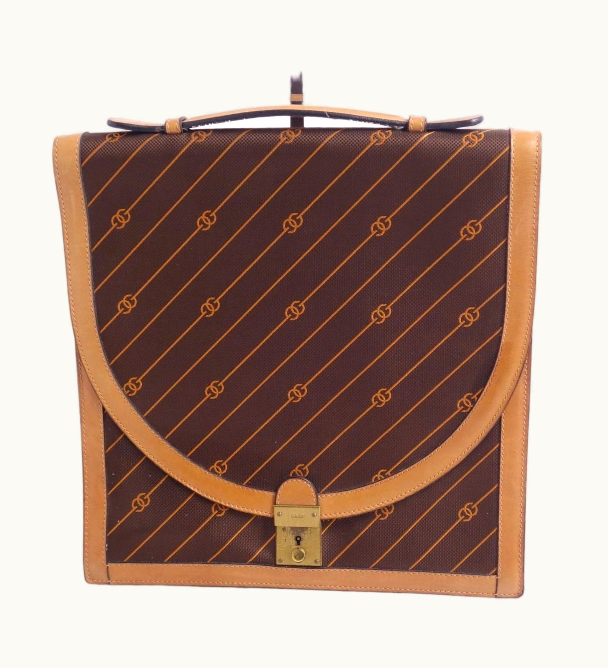 Gucci Gucci Bag Handbag Shooting Star Pinstripe Canvas Calf Leather Women's Brown