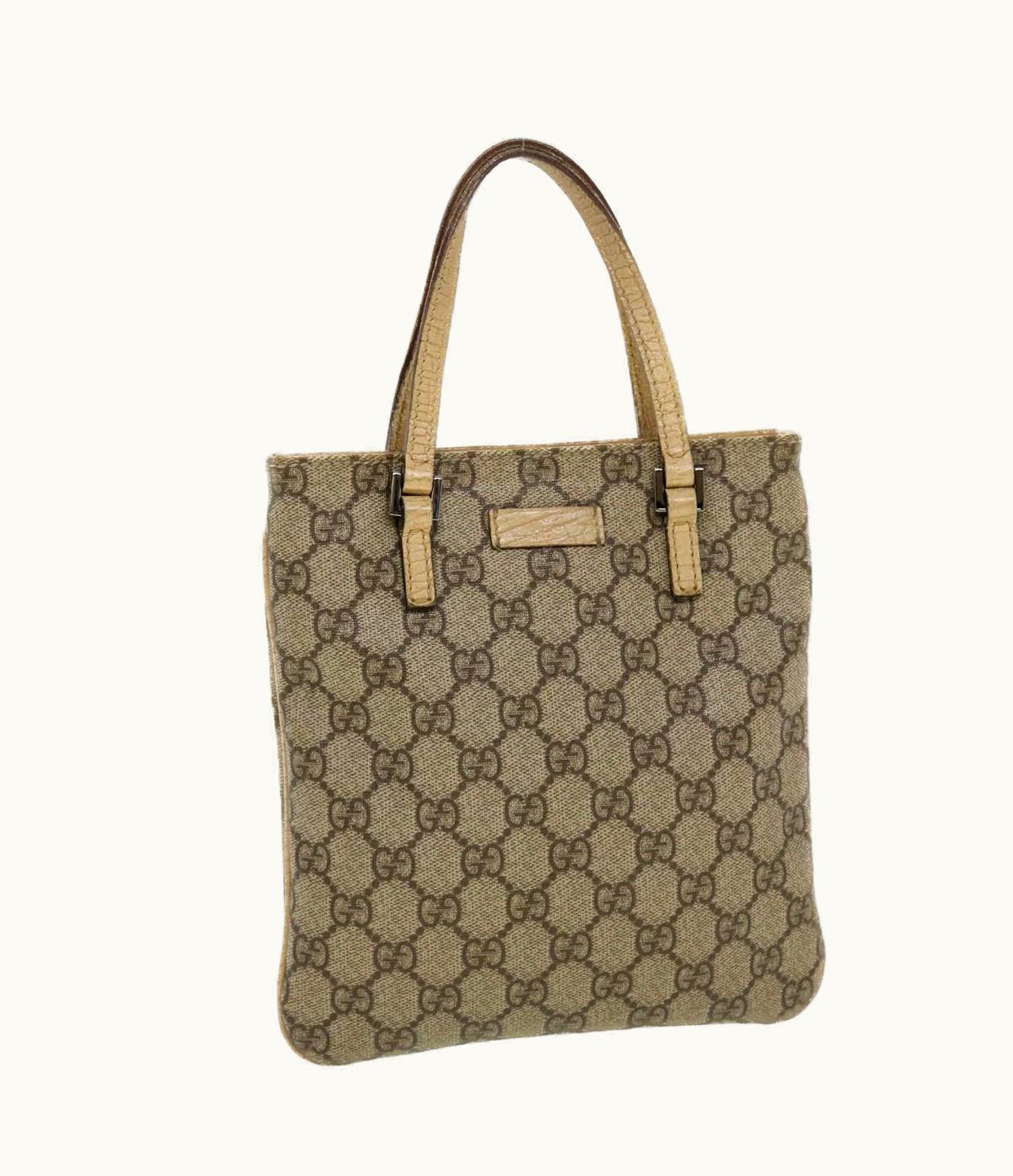 Gucci Gucci GG Canvas Hand Bag Pvc Leather Beige