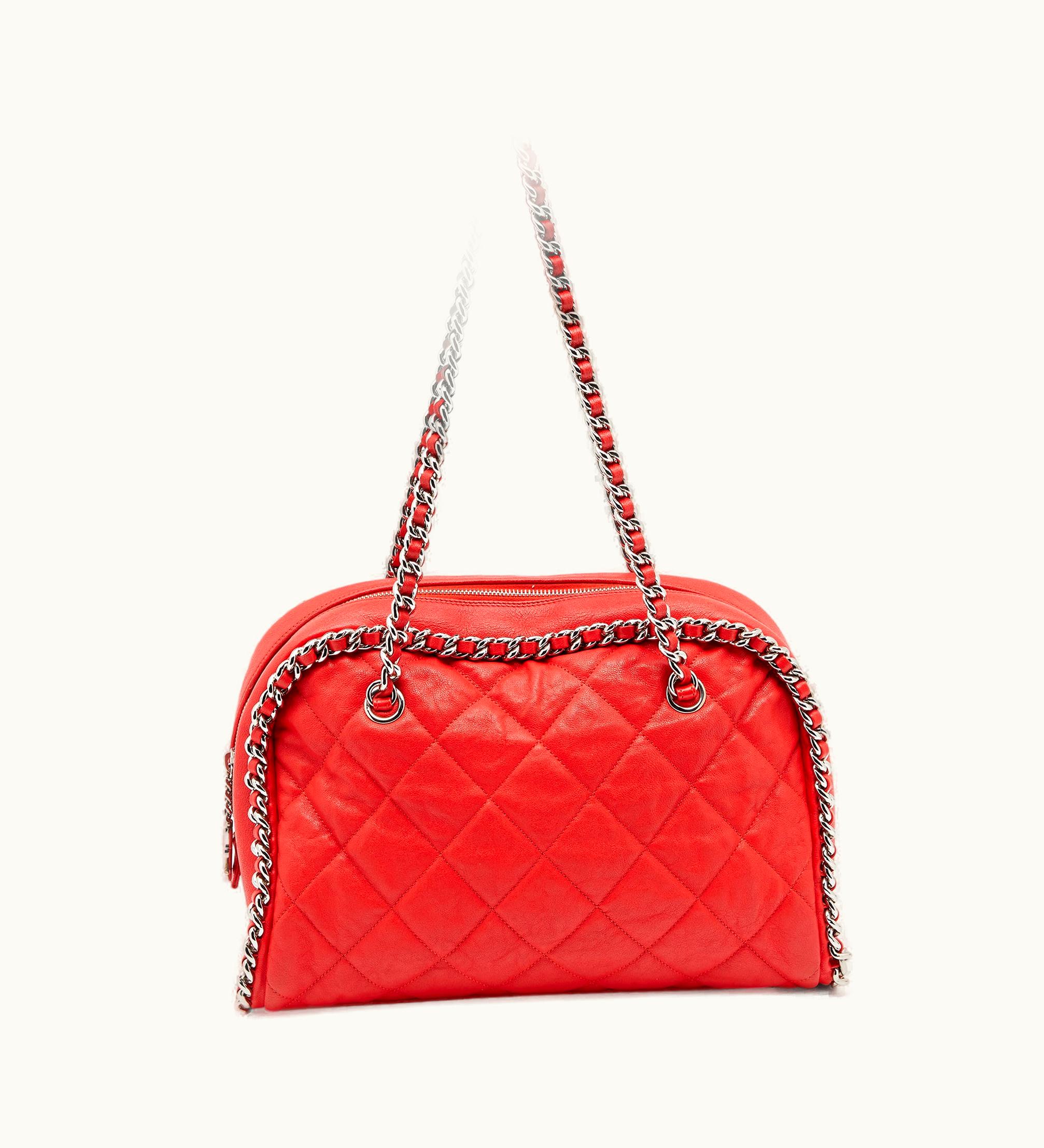 Chanel Chanel Quilted Leather Chain Around Bowler Bag - Red