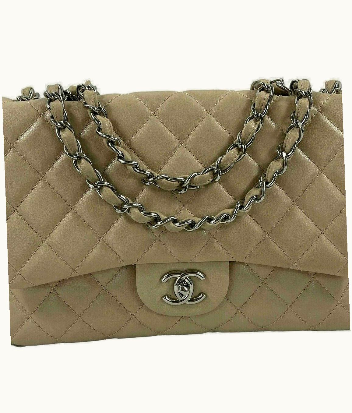 Chanel Chanel - Jumbo Lambskin Quilted Single Flap - Beige / Silver Shoulder Bag
