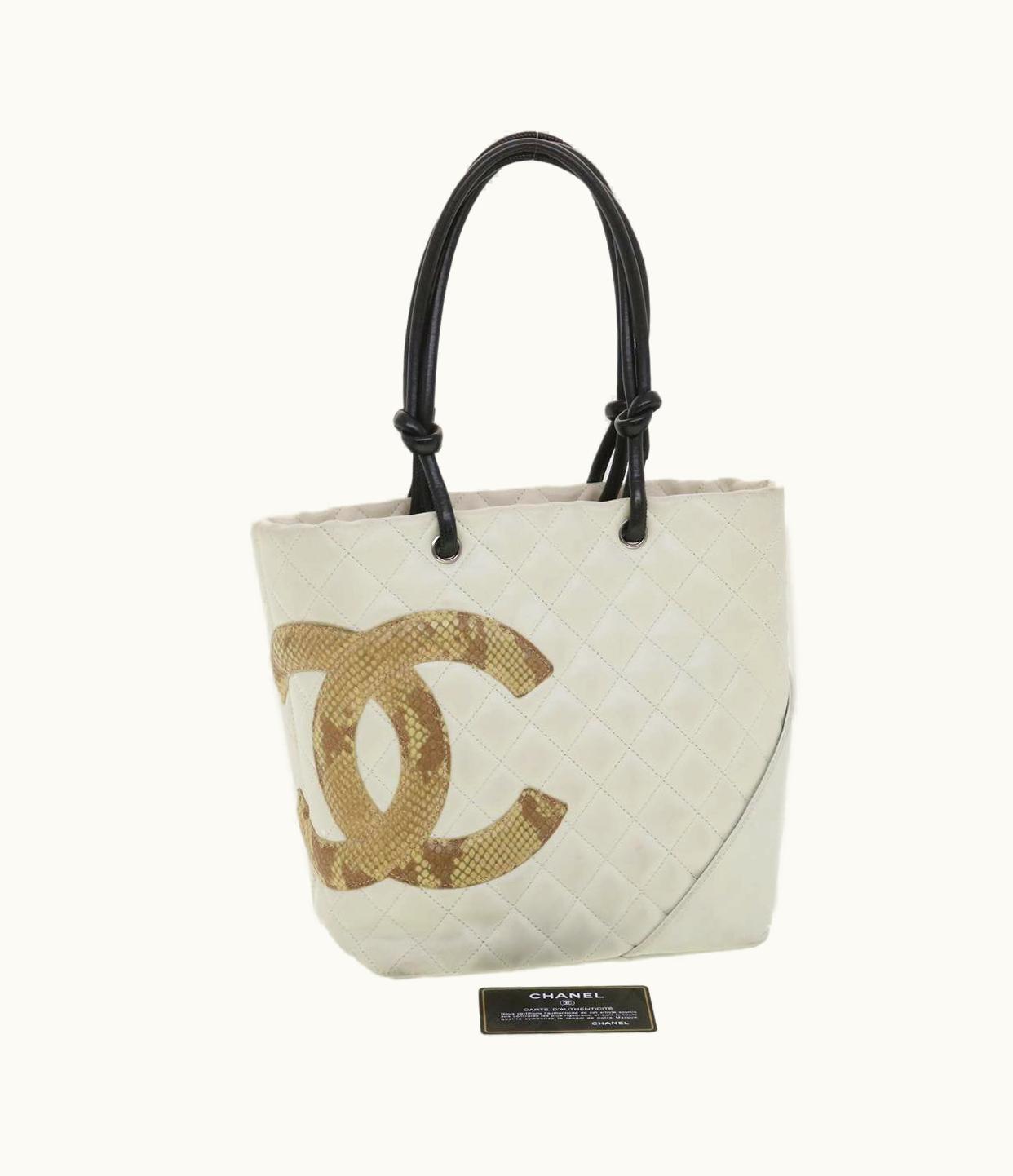 Chanel Chanel Cambon Line Tote Bag Lamb Skin White CC