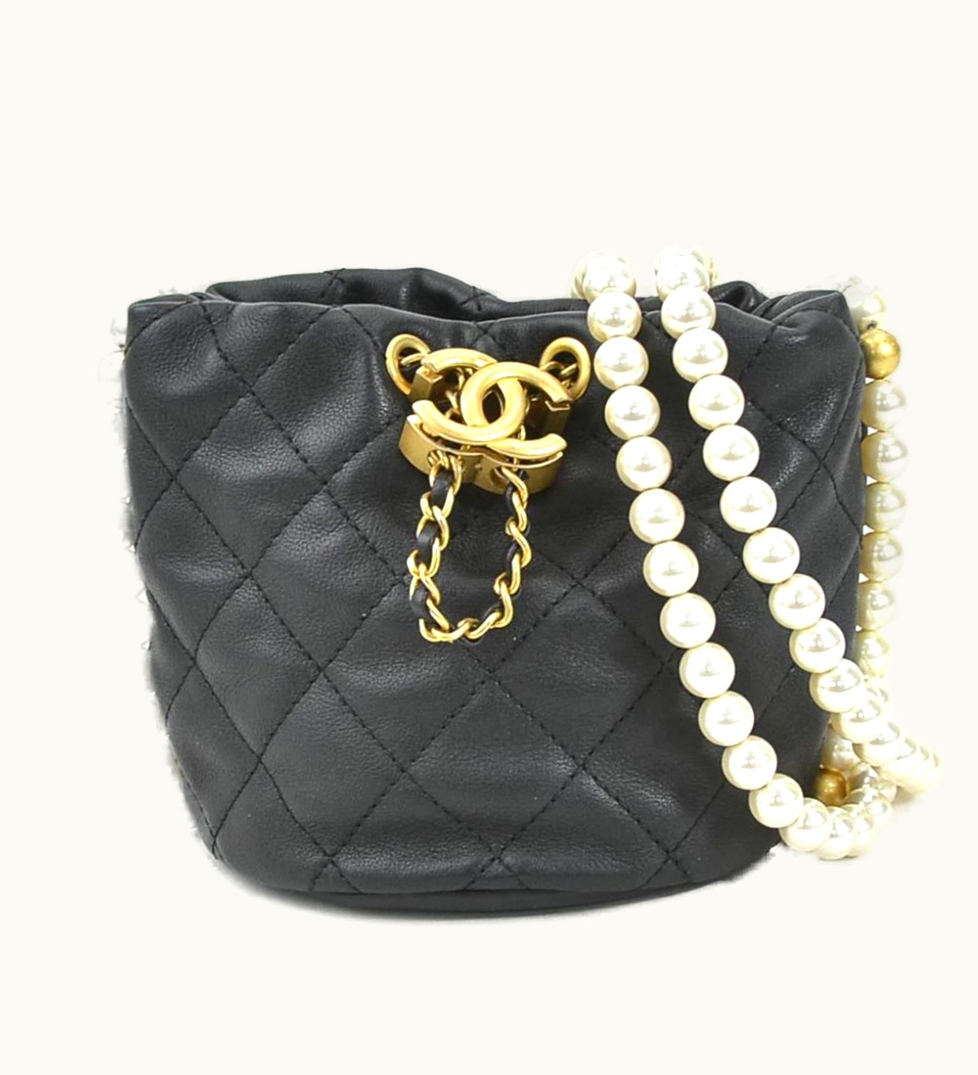 Chanel Chanel Crossbody Shoulder Bag Coco Mark Leather/Fake Pearl/Metal Black/Off-White/Gold Women's