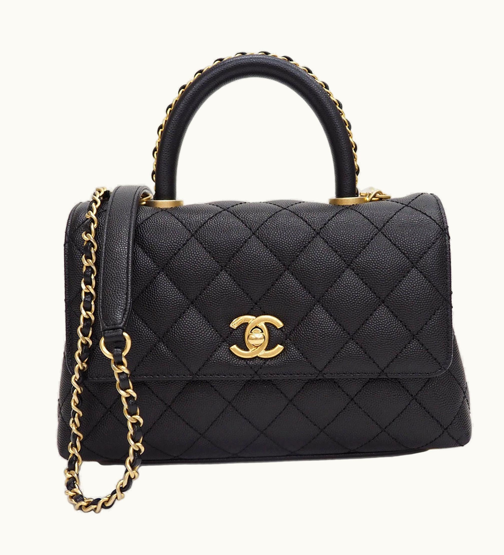 Chanel Chanel Coco Handle Handbag Black A92990 Caviar Skin Women's