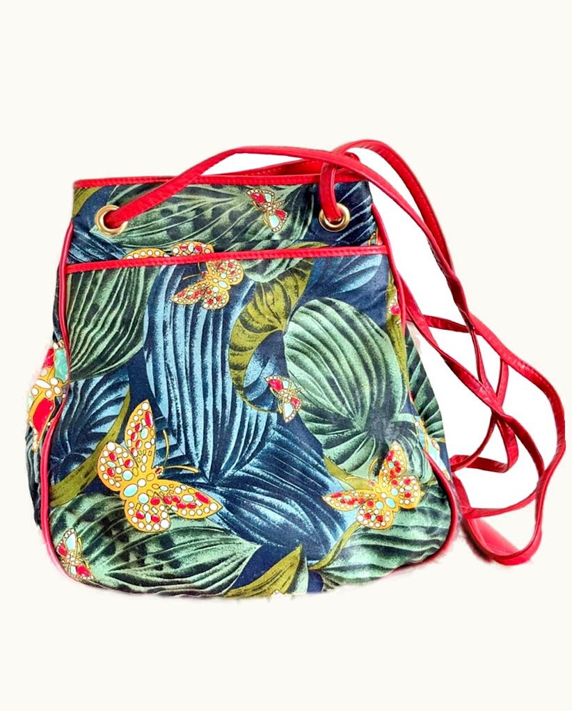 Bottega Veneta Bottega Veneta Vintage Butterfly And Leaf Printed Hobo Bag With Red Leather Trimmings