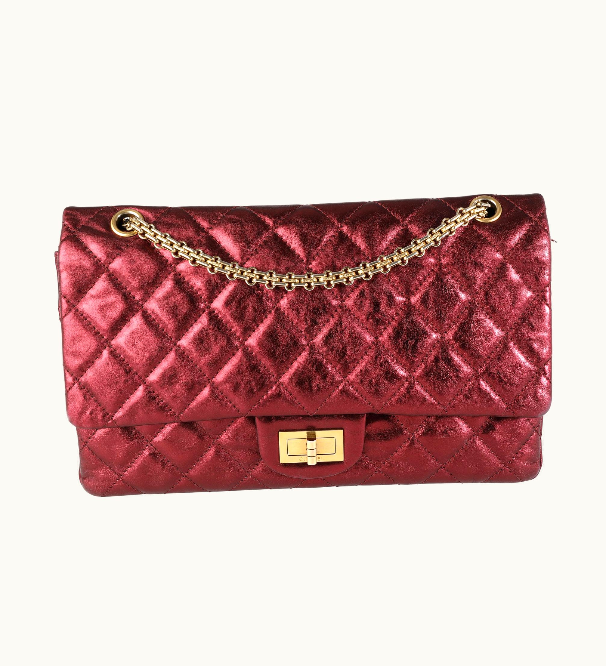 Chanel Chanel Reissue 2.55 227 Metallic Burgundy Quilted Calfskin Double Flap Bag