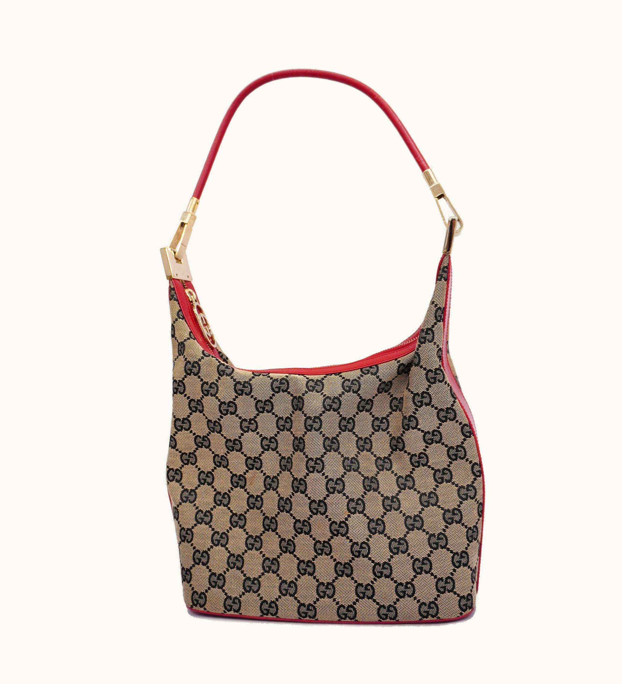 Gucci Gucci Shoulder Bag 001 3814 Women's GG Canvas Shoulder Bag Beige, Red Color