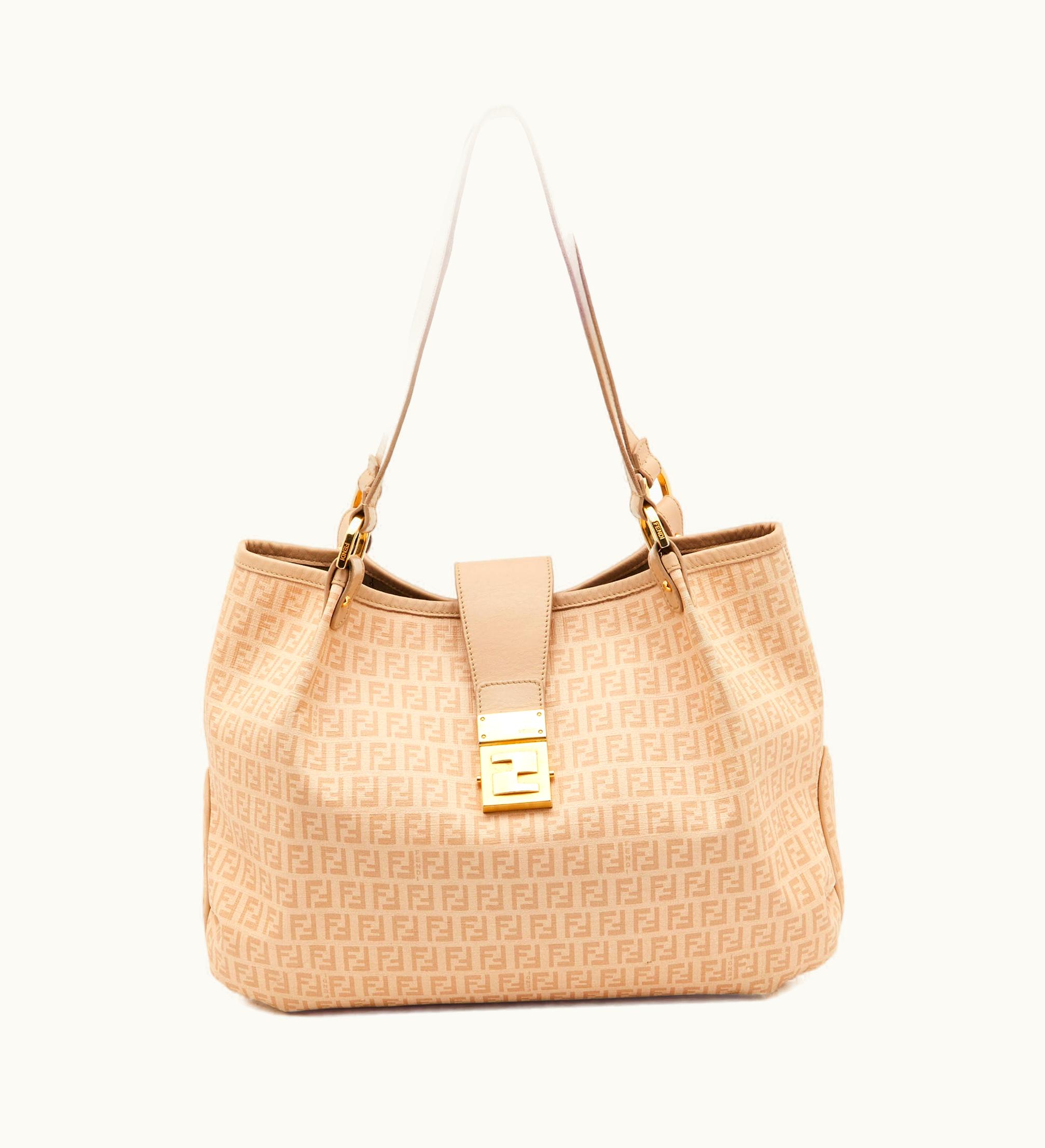 Fendi Fendi Beige Zucchino Coated Canvas And Leather Chiusura Hobo