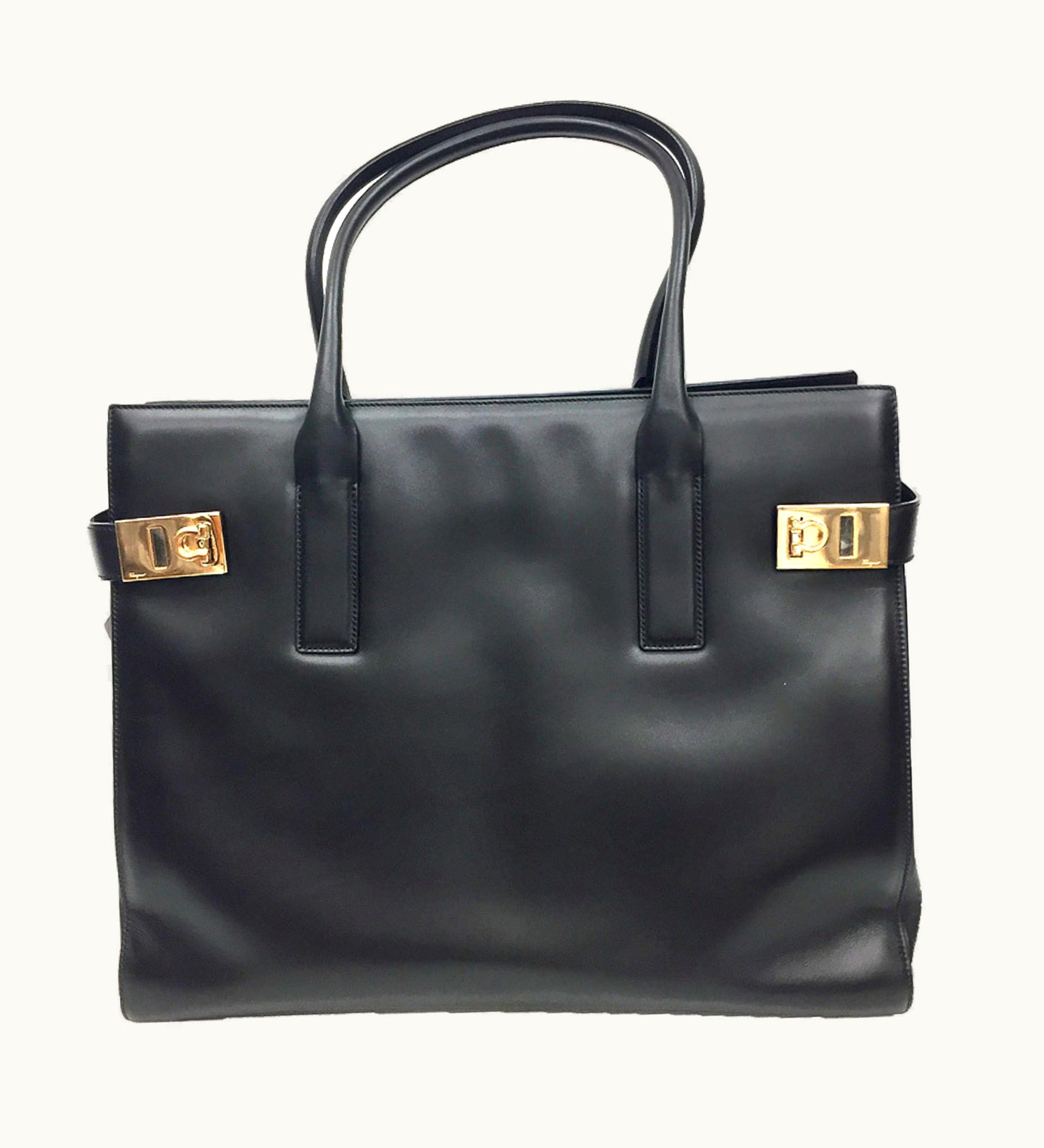 Salvatore Ferragamo Salvatore Ferragamo Leather Tote Bag Gancini Black