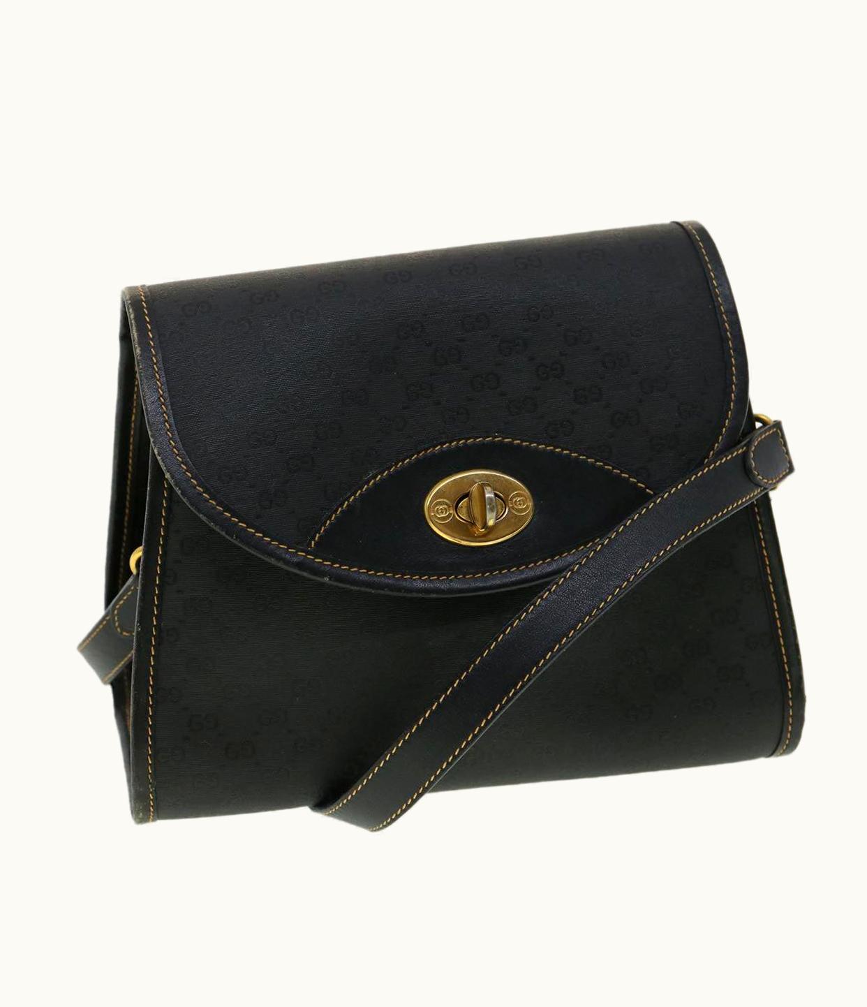 Gucci Gucci Micro GG Canvas Turn Lock Shoulder Bag Black