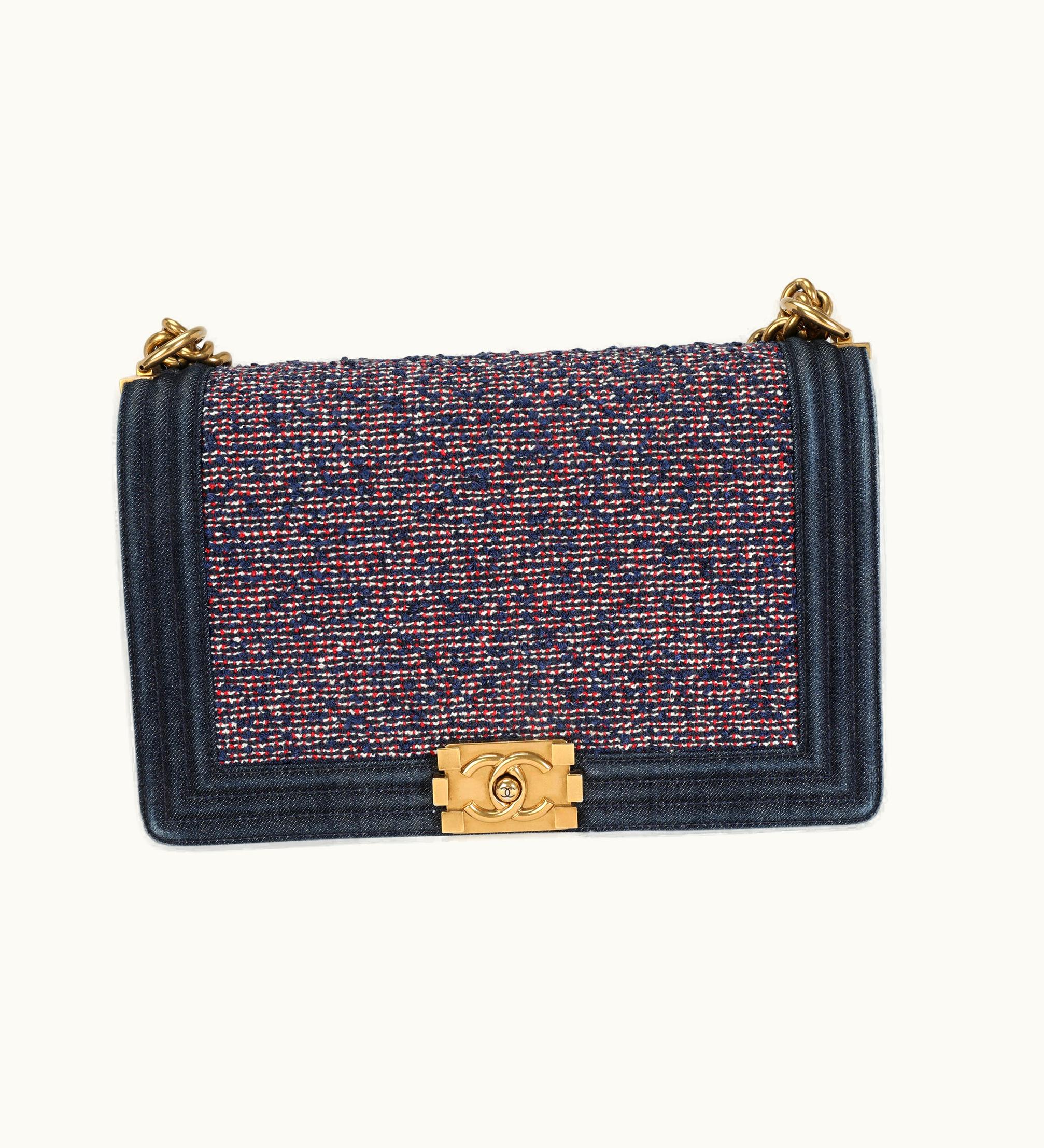Chanel Chanel Blue Denim & Multicolor Boucle New Medium Boy Bag