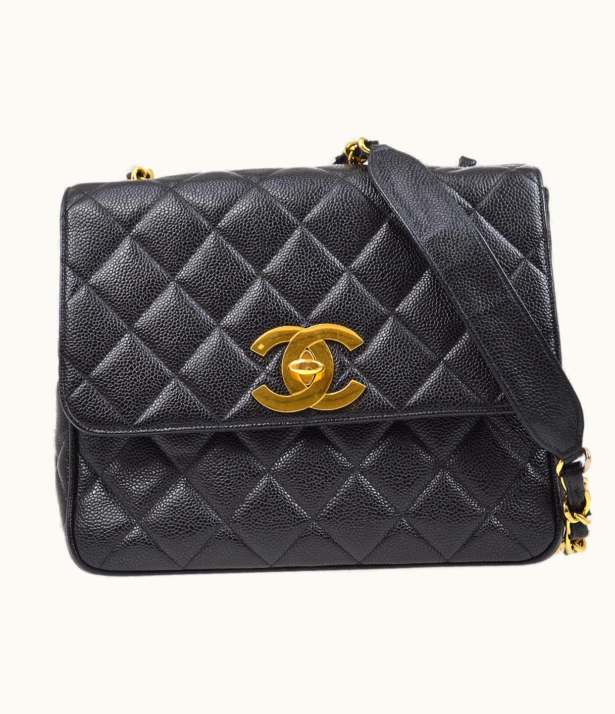 Chanel Chanel 1994-1996 Big CC Straight Flap Bag Medium Black Caviar 84105