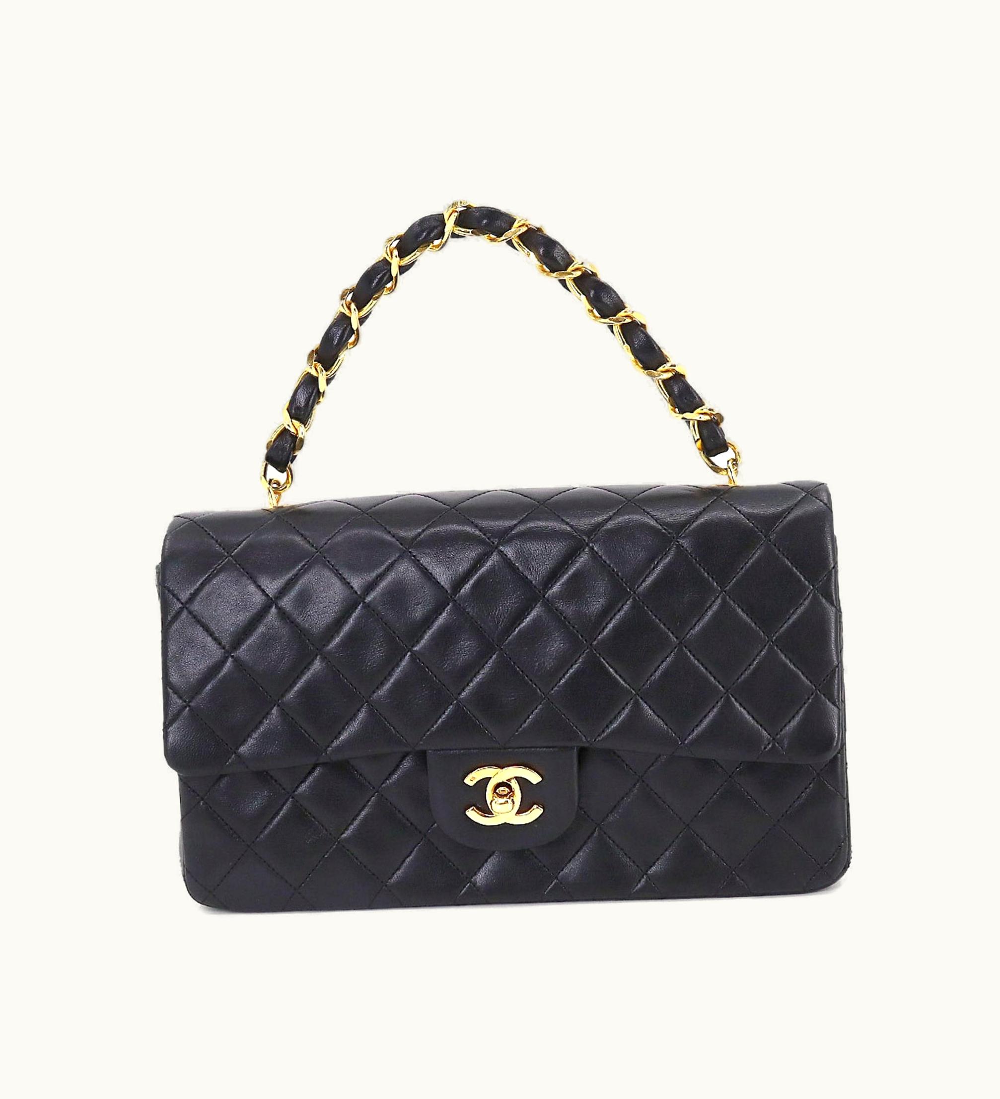 Chanel Chanel Matelasse Chain Hand Bag Leather Black Gold Hardware Vintage