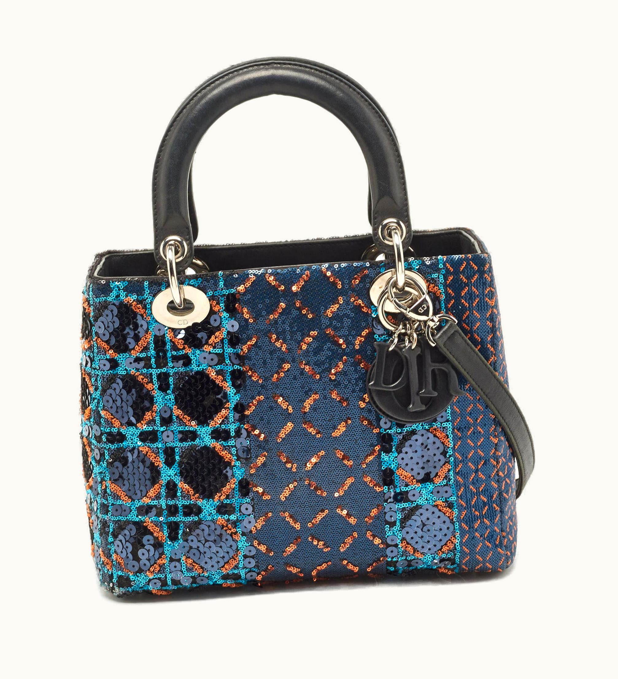 Dior Dior Multicolor Cannage Sequins And Leather Medium Lady