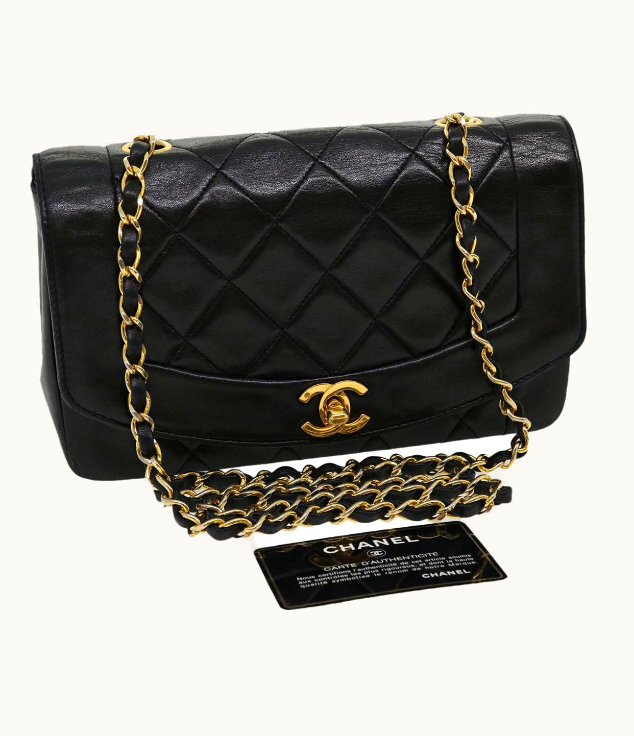 Chanel Chanel Matelasse Diana Turn Lock Chain Shoulder Bag Lamb Skin Black