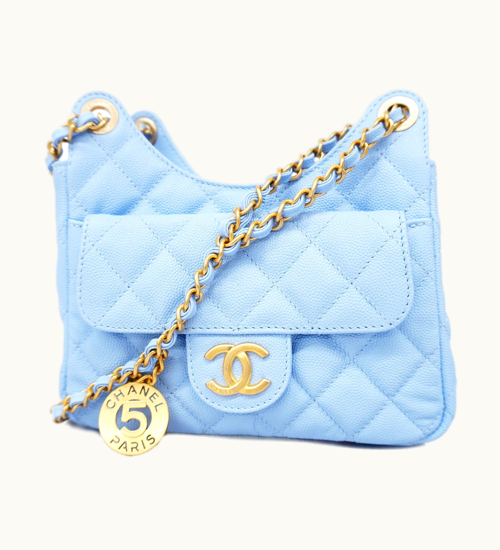 Chanel Chanel Matelasse Chain Shoulder Women's Caviar Leather Light Blue
