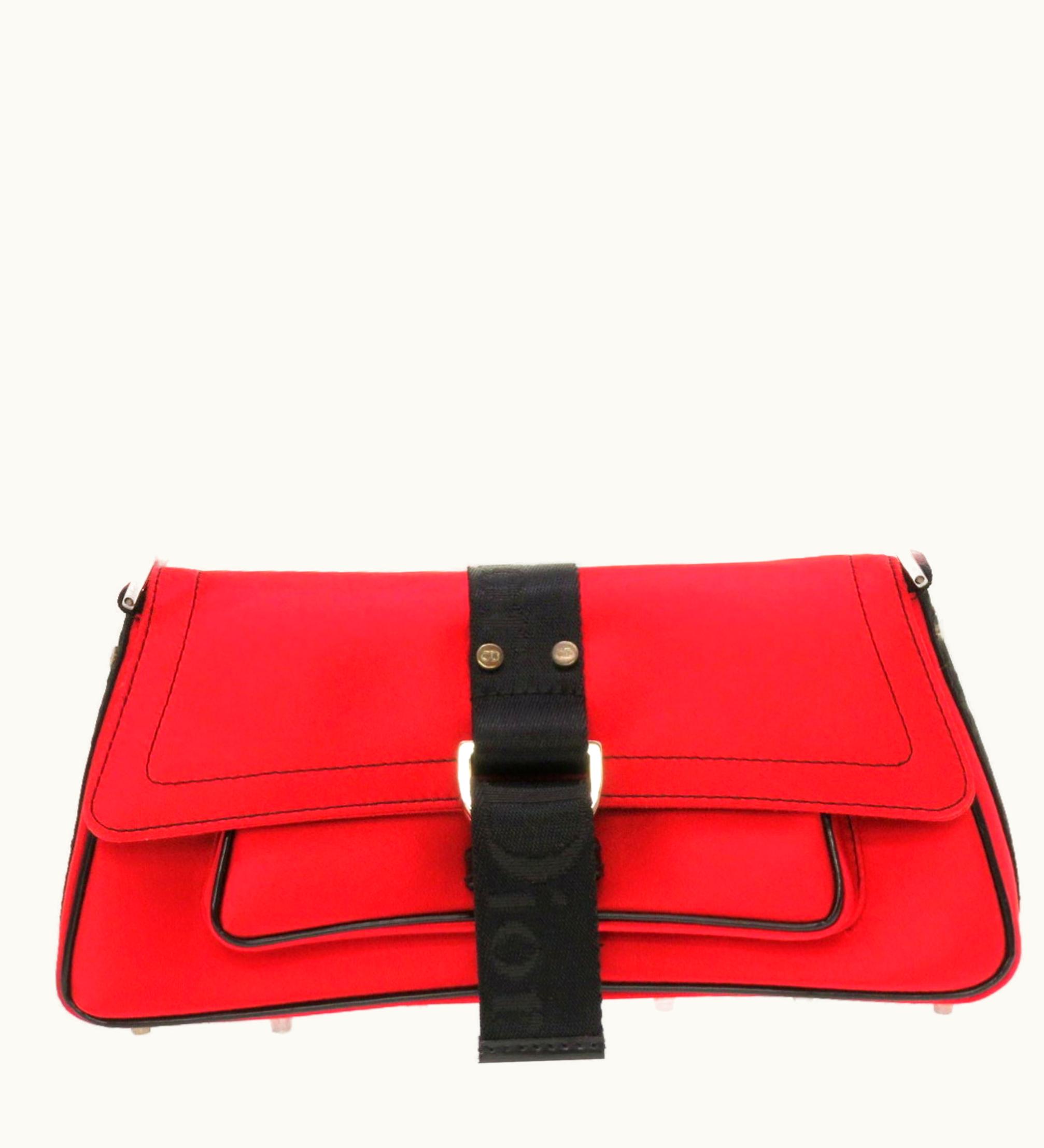 Dior Dior Christian Dior Rhinestone Satin Stone Red Handbag