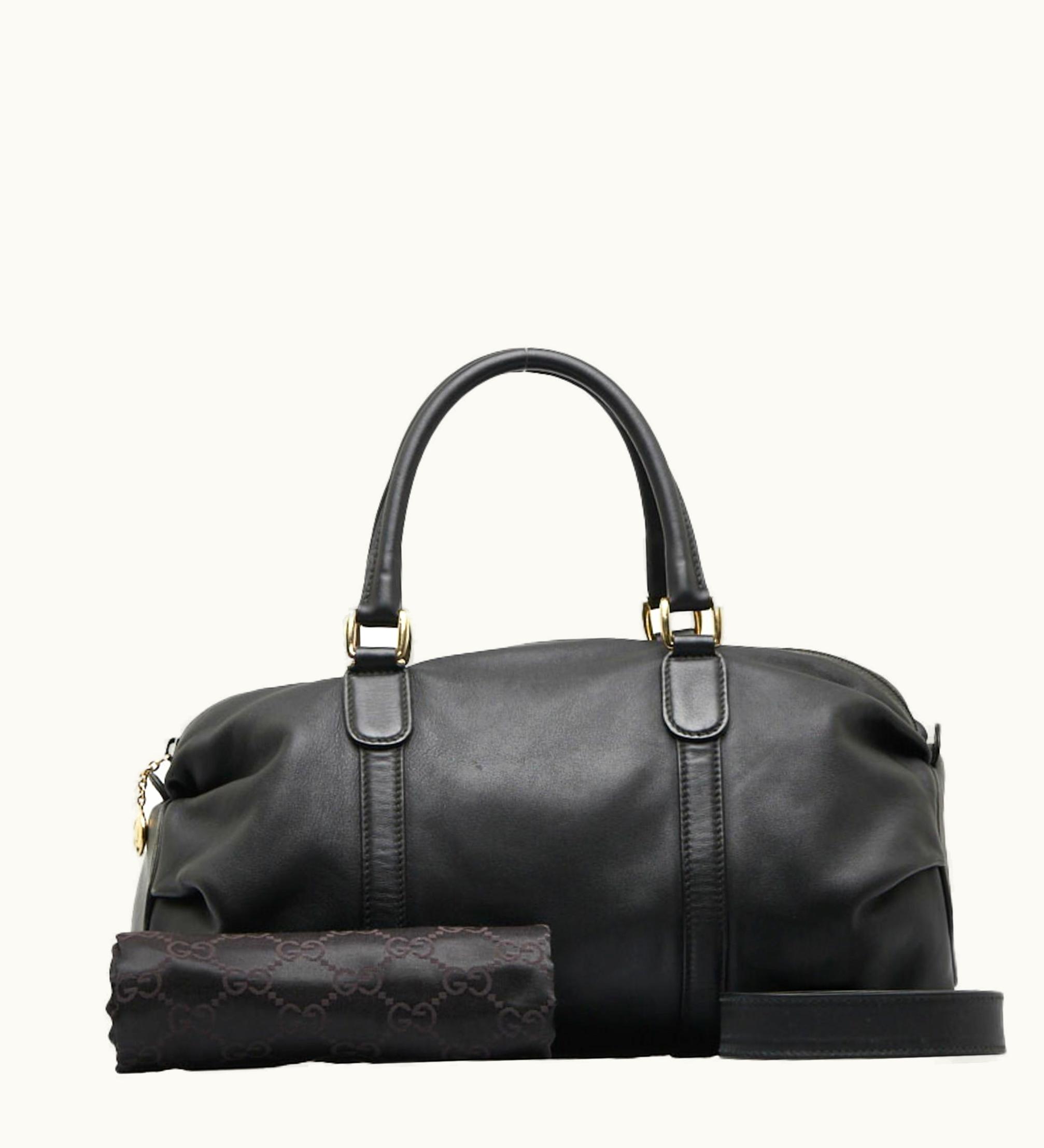 Gucci Gucci Old Drum Boston Handbag Shoulder Bag 002 122 0289 Black Leather Ladies