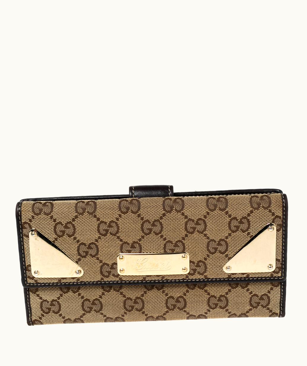 Gucci Gucci Dark Brown/Beige GG Canvas And Leather Indy Continental Wallet