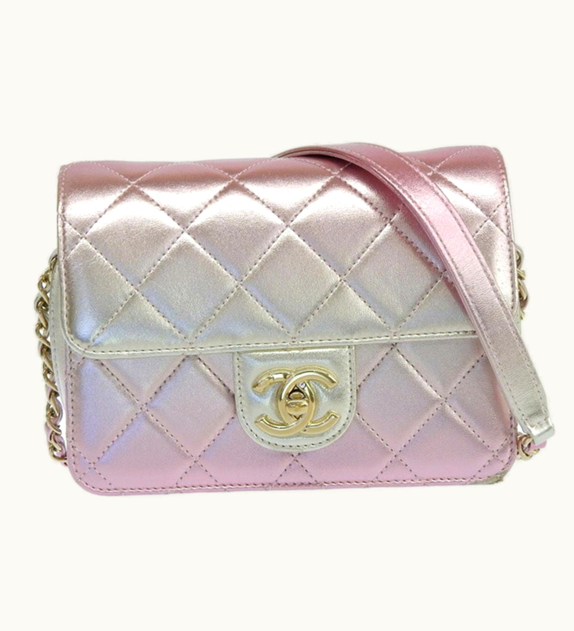 Chanel Chanel Leather Matelasse Coco Mark Chain Shoulder Bag Metallic Pink Ladies