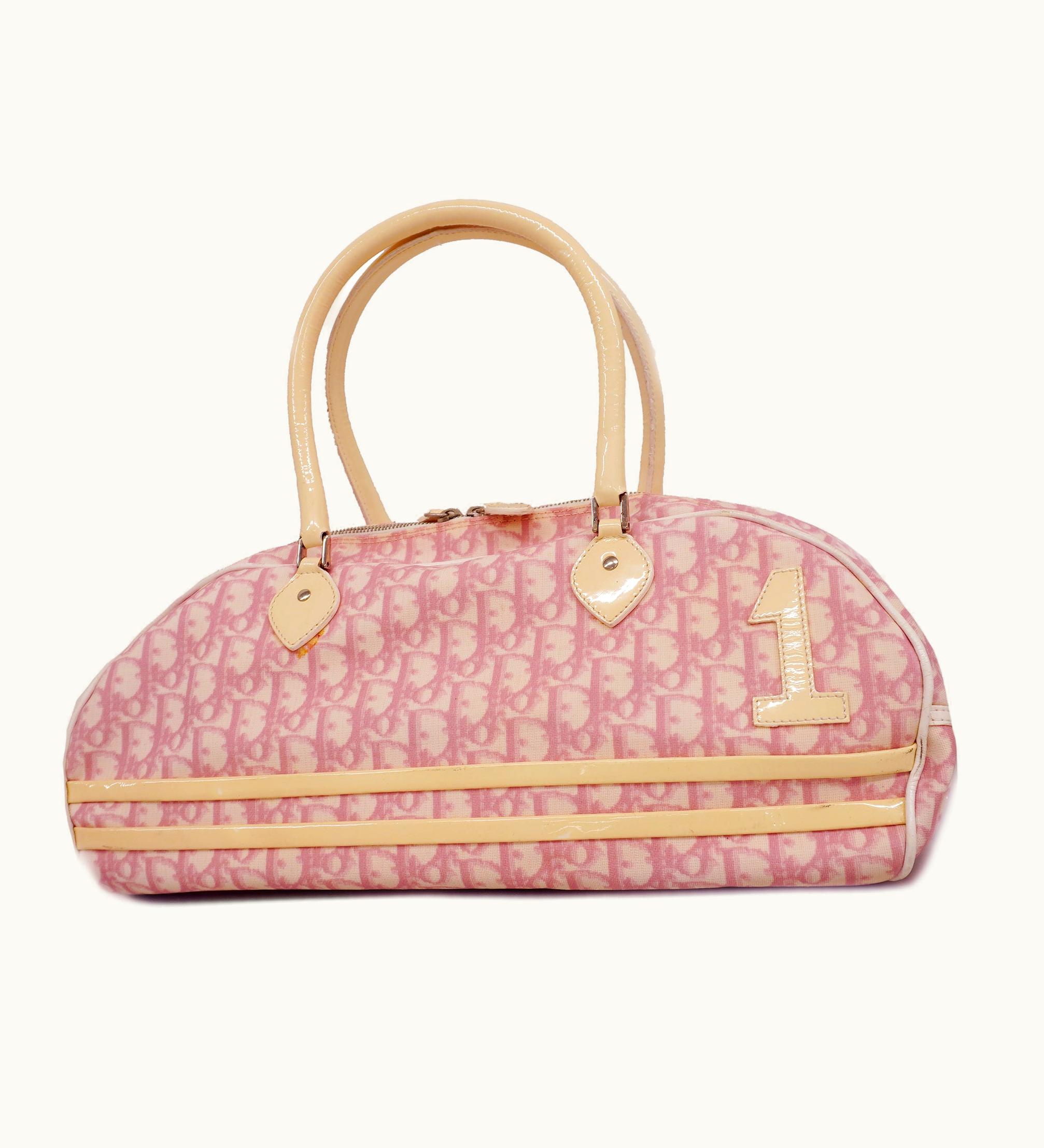 Dior Dior Trotter Tote Bag Enamel Coated Canvas Pink and White