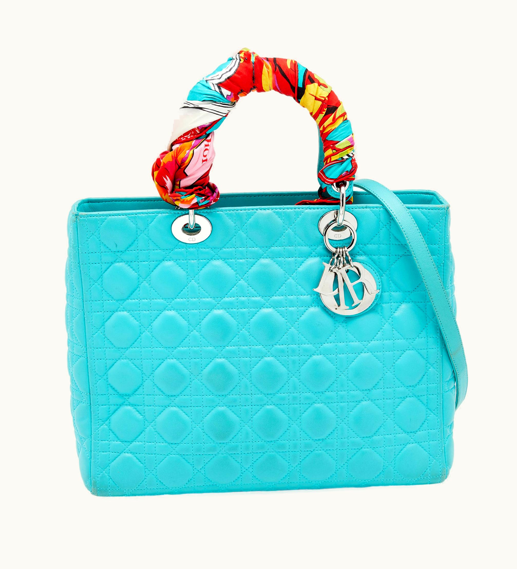 Dior Dior Turquoise Blue Cannage Leather Large Lady