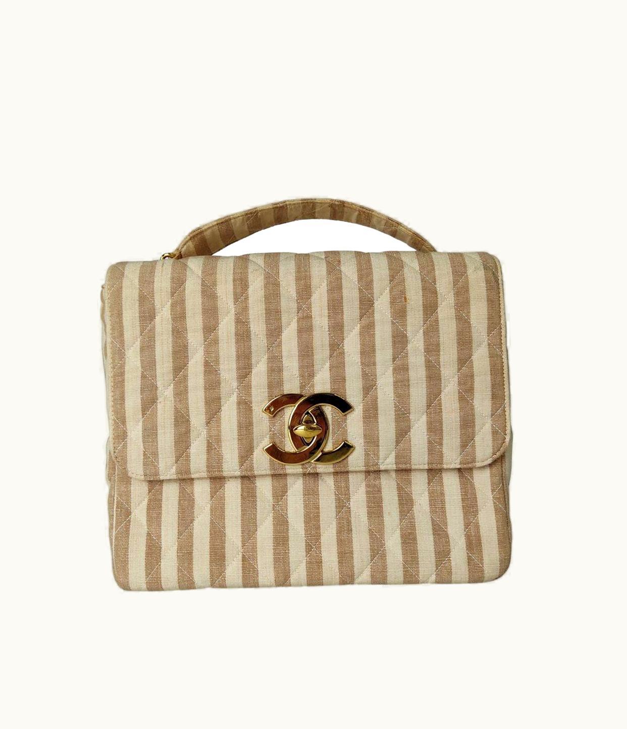 Chanel Chanel Vintage Handbag In Striped Cotton