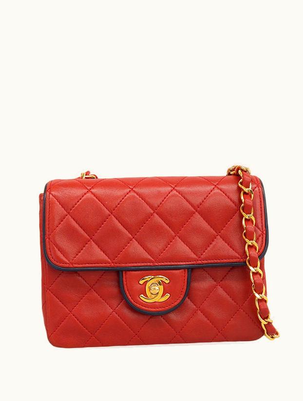 Chanel Chanel Around 1990 Made Bicolor Straight Flap Chain Bag Mini Red/Navy