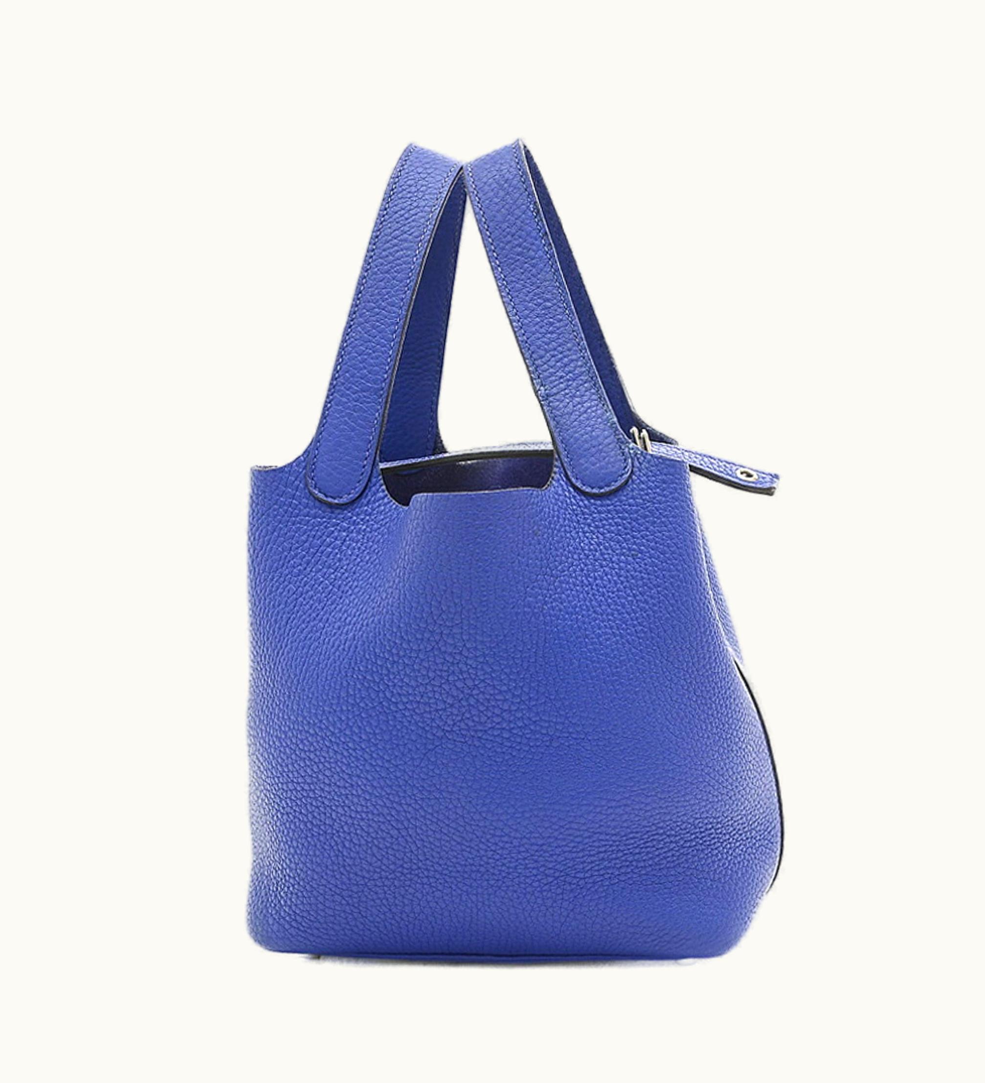 Hermès Hermès Picotin Lock PM 18 Taurillon Blue Electric Silver Hardware A Engraved