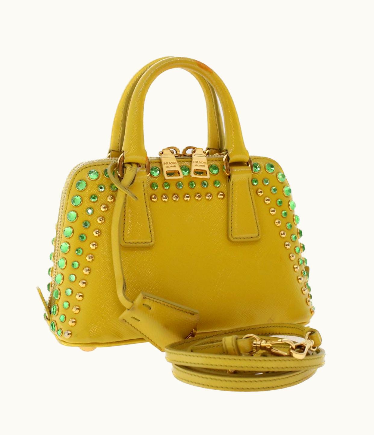 Prada Prada Bijoux Hand Bag Safiano Leather 2Way Yellow