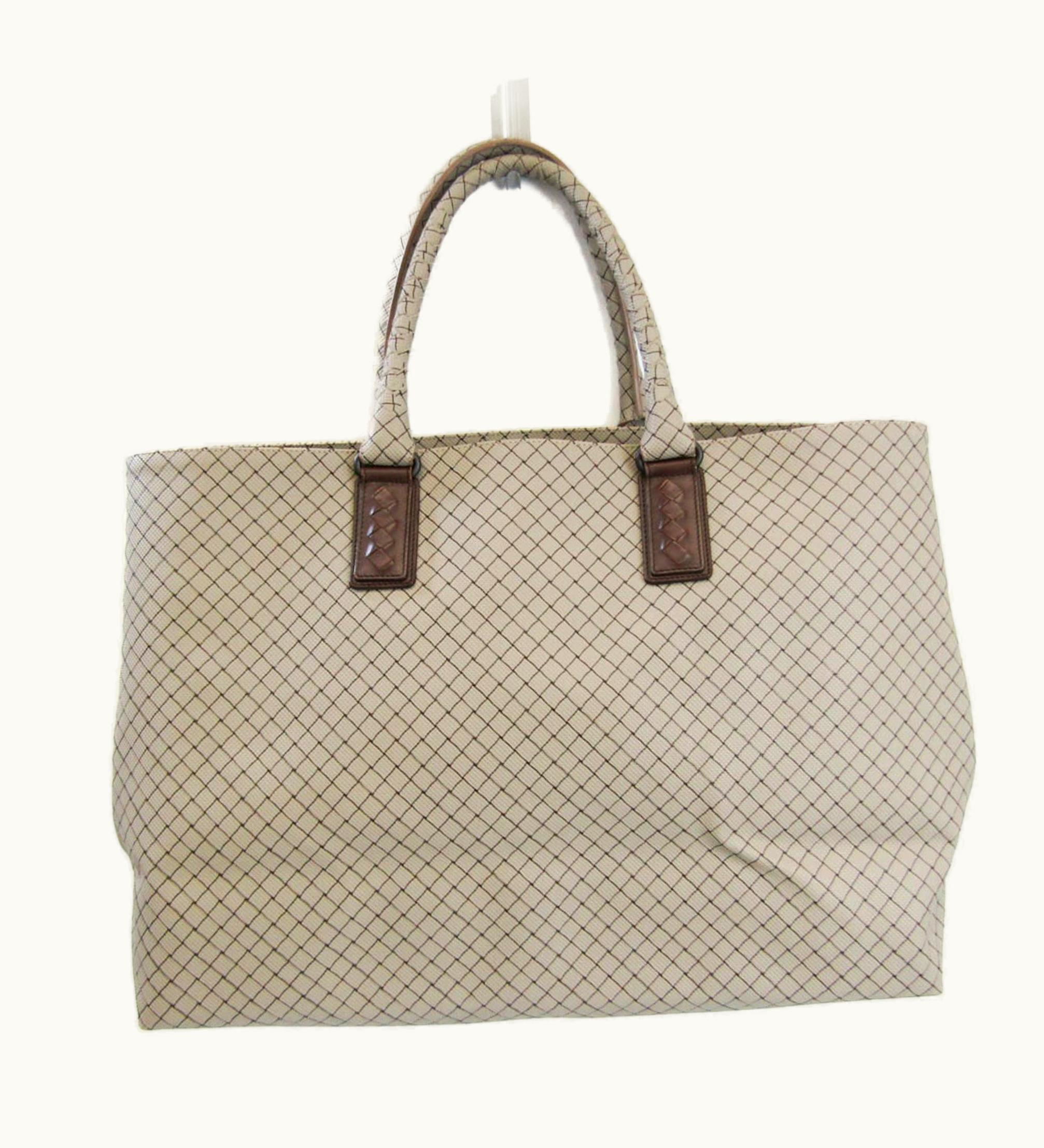 Bottega Veneta Bottega Veneta Marco Polo Intrecci Ojeto Women, Men Leather, Pvc Handbag Dark Brown, Gray Beige