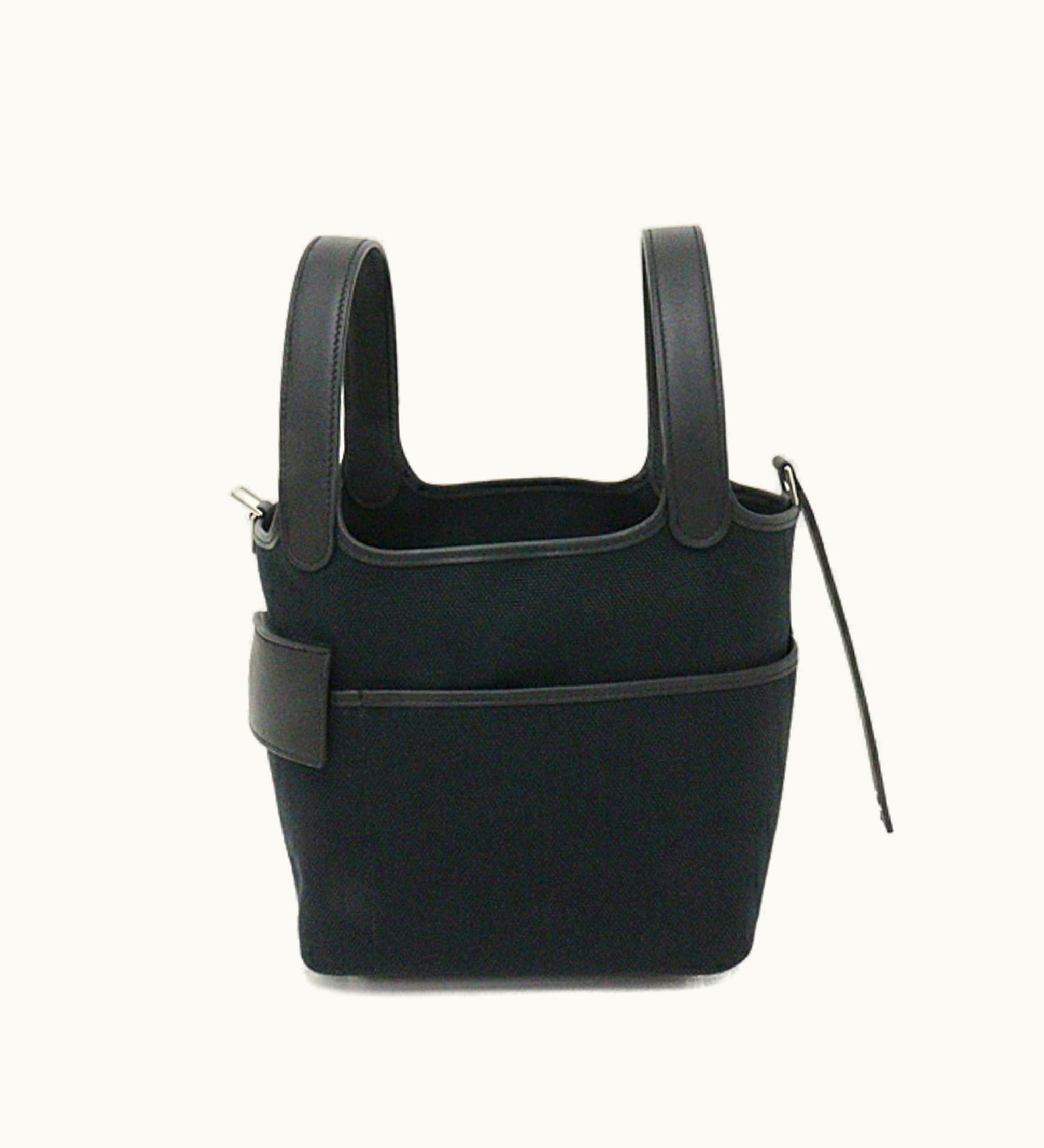 Hermès Hermès Picotin Lock PM 18 Cargo Toile Ash X Vaux Swift Black Z Engraved Handbag Cadena