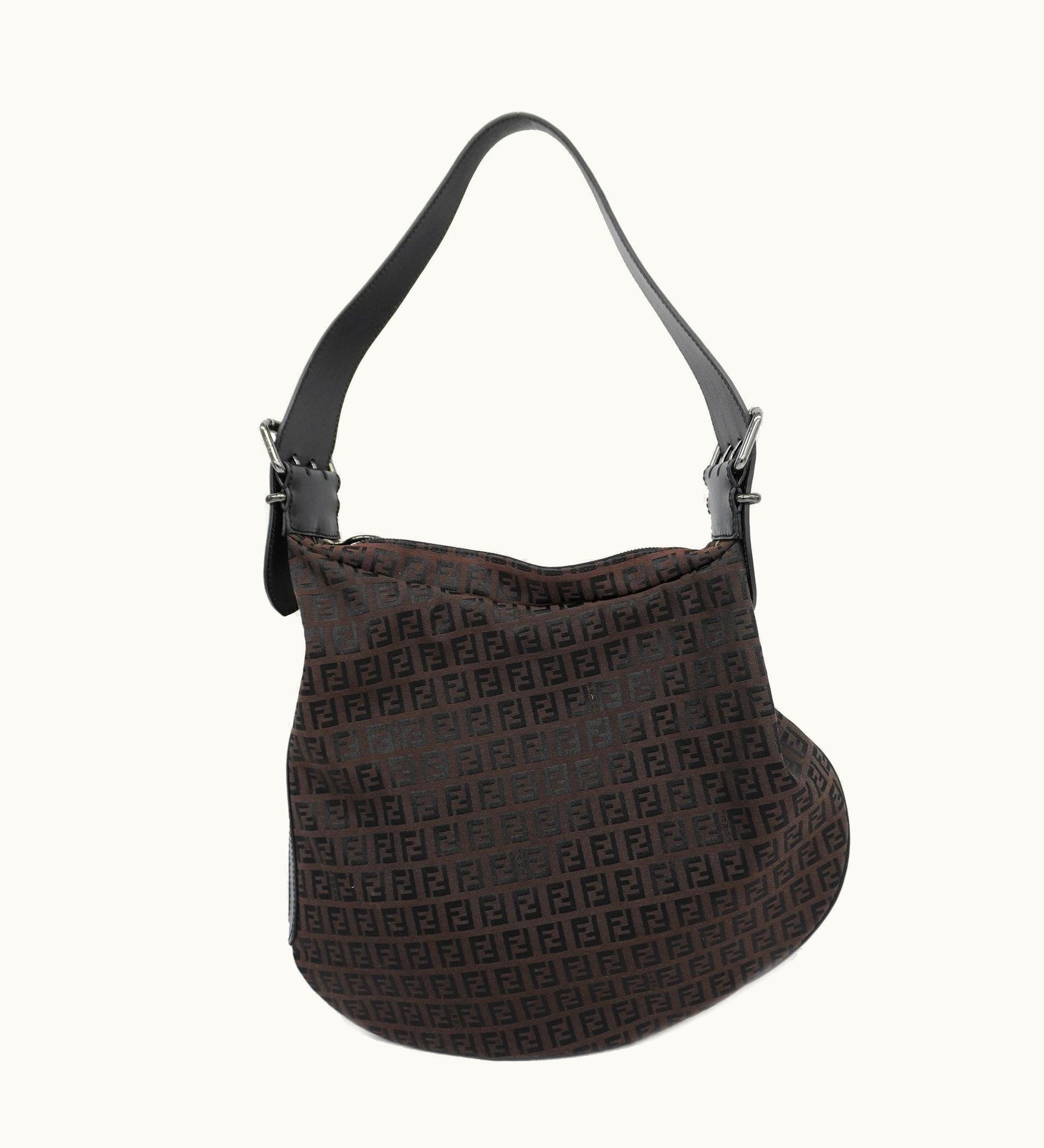 Fendi Fendi Zucchino Shoulder Bag Women's Nylon Canvas, Leather Brown