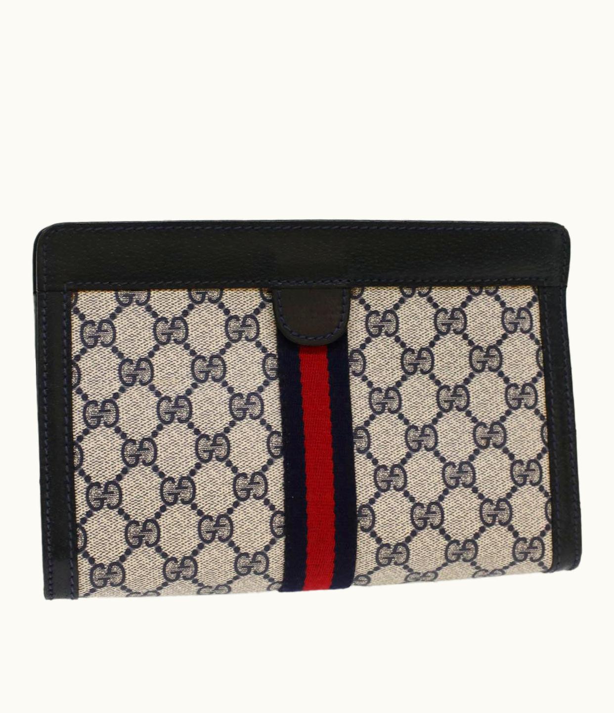 Gucci Gucci Sherry Line GG Canvas Clutch Bag PVC Leather Gray Red Navy