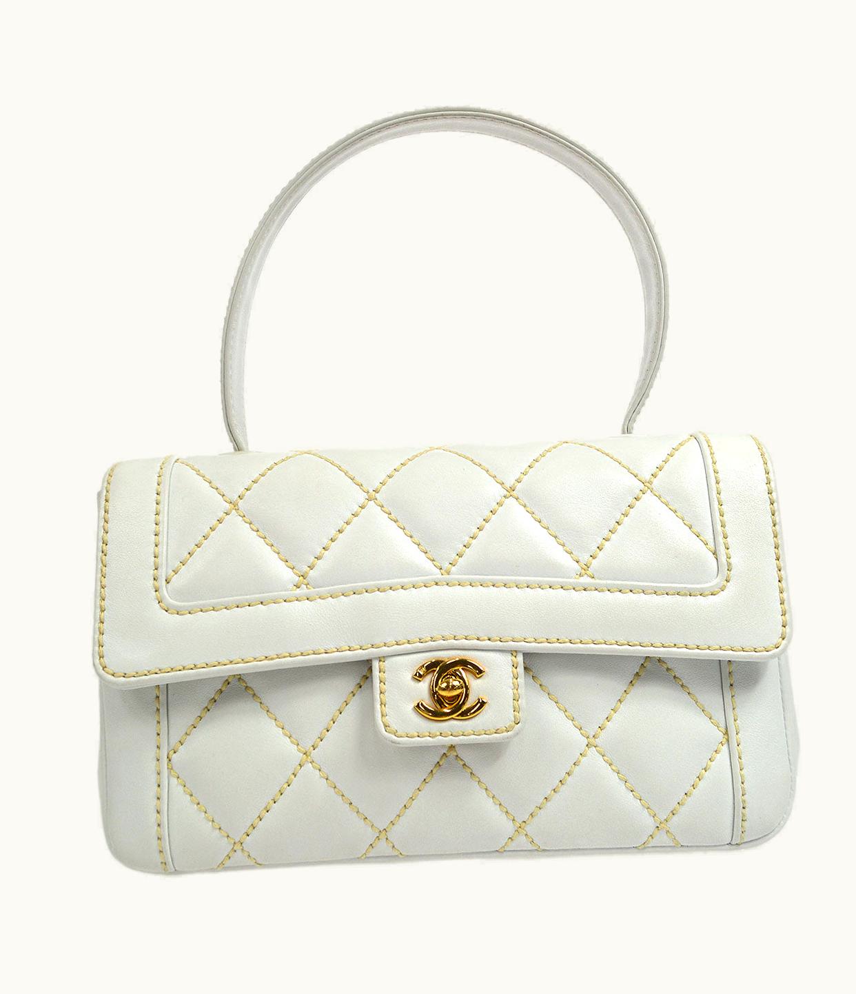 Chanel Chanel 2004-2005 Wild Stitch Handbag Medium White Calfskin 47807