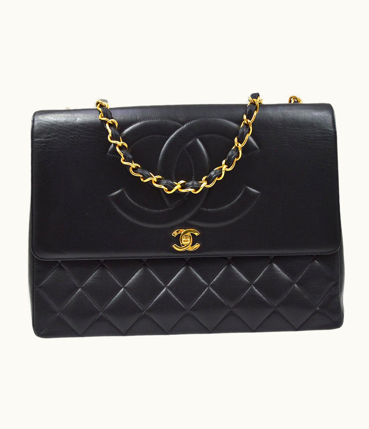 Chanel Chanel 1991-1994 Black Quilted Lambskin CC Flap Maxi 60850